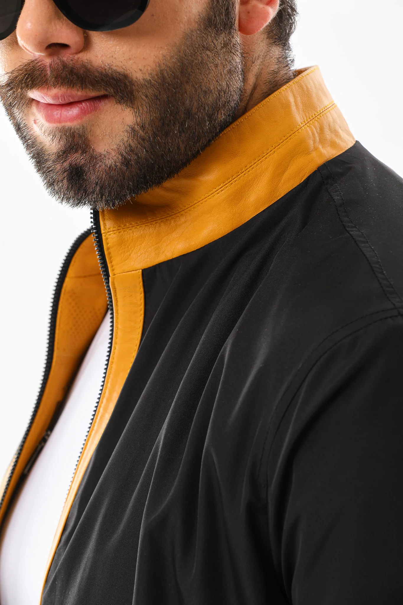 The Como Reversible Mustard Yellow & Black Leather Bomber Jacket - Image 8