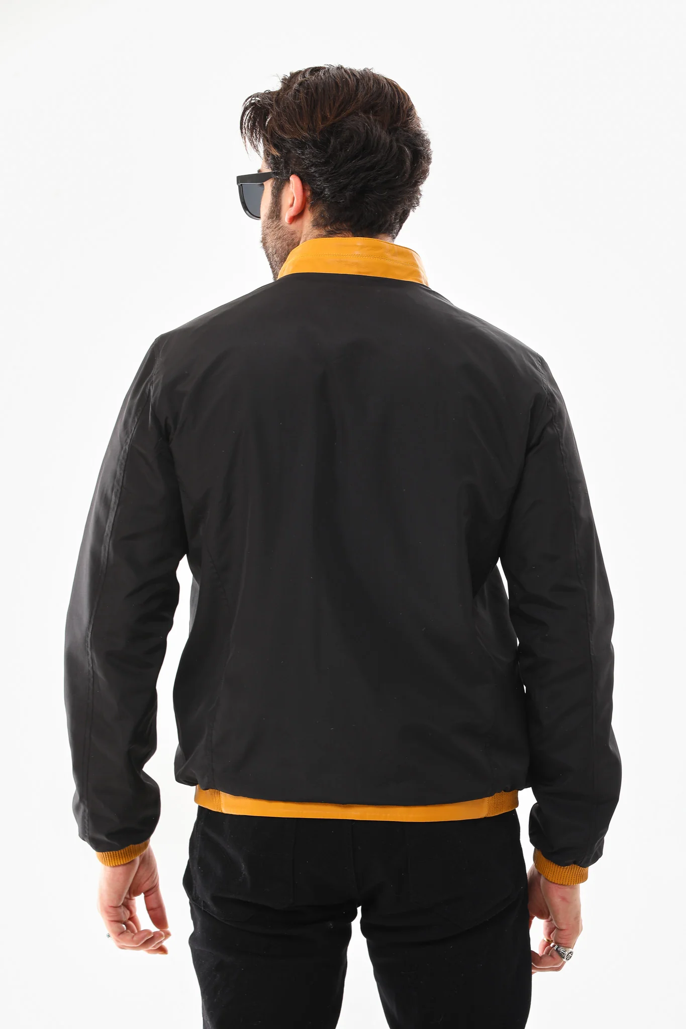 The Como Reversible Mustard Yellow & Black Leather Bomber Jacket - Image 9
