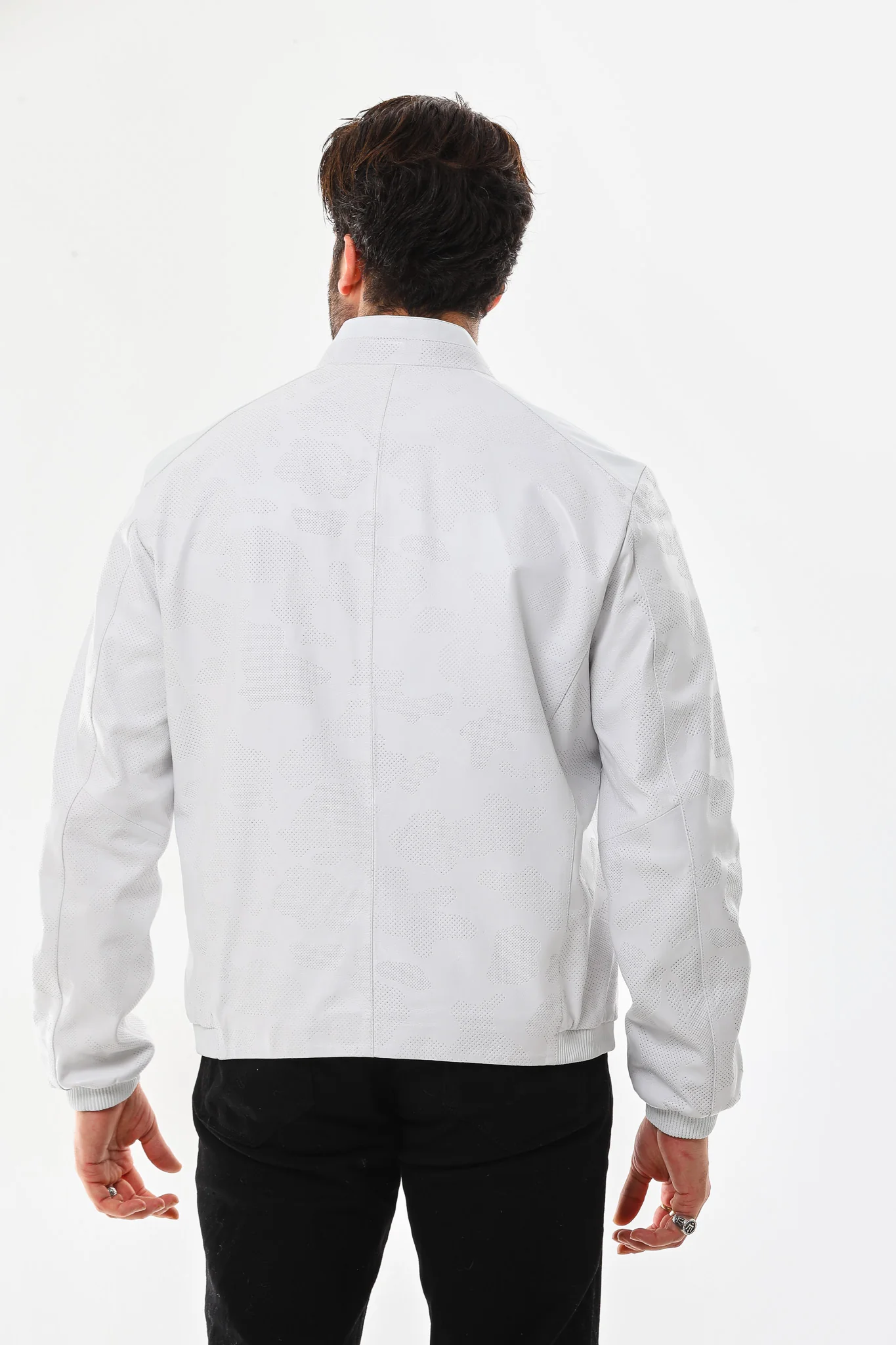 The Como Reversible White & Black Leather Bomber Jacket - Image 4