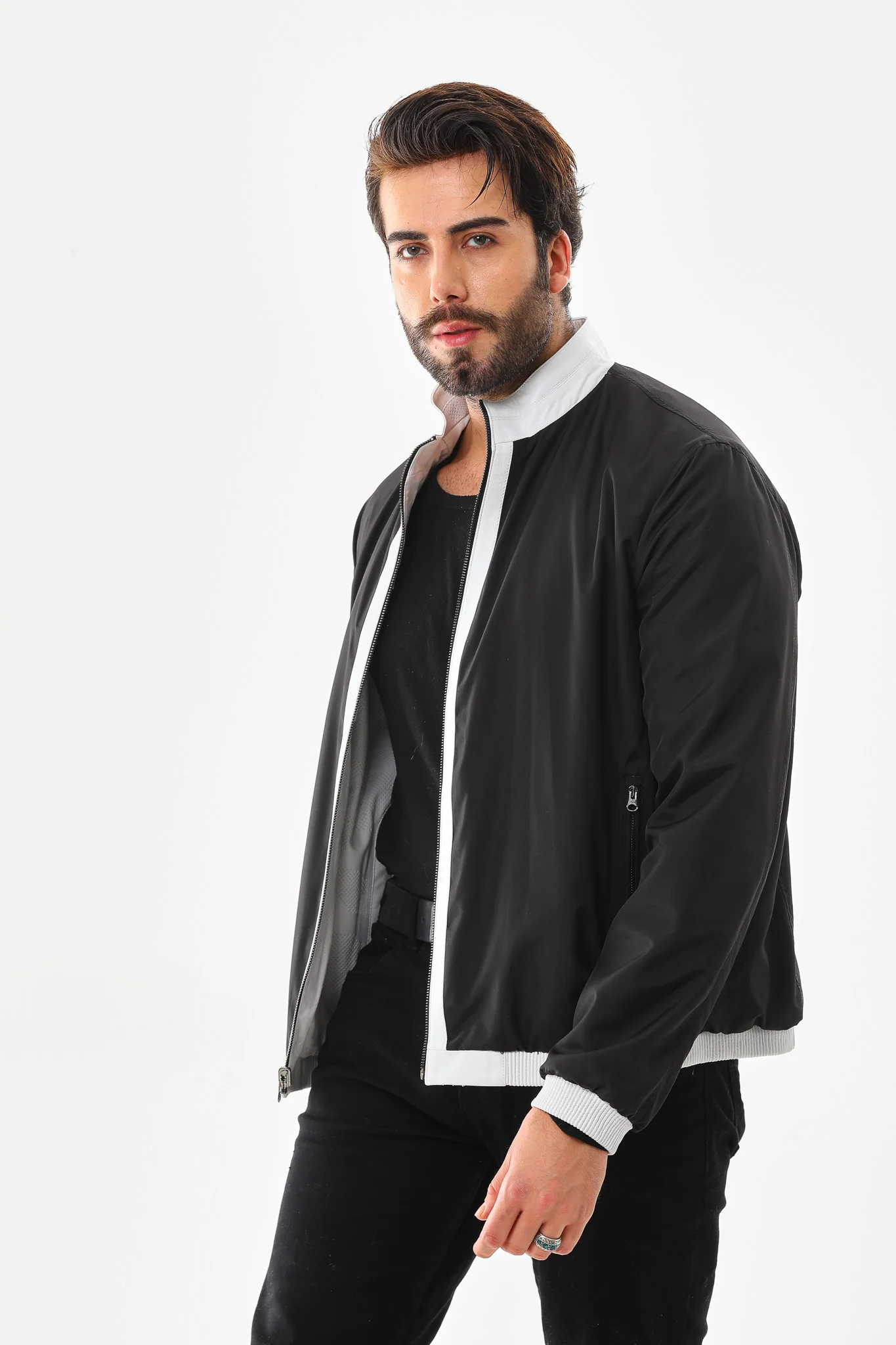 The Como Reversible White & Black Leather Bomber Jacket - Image 8