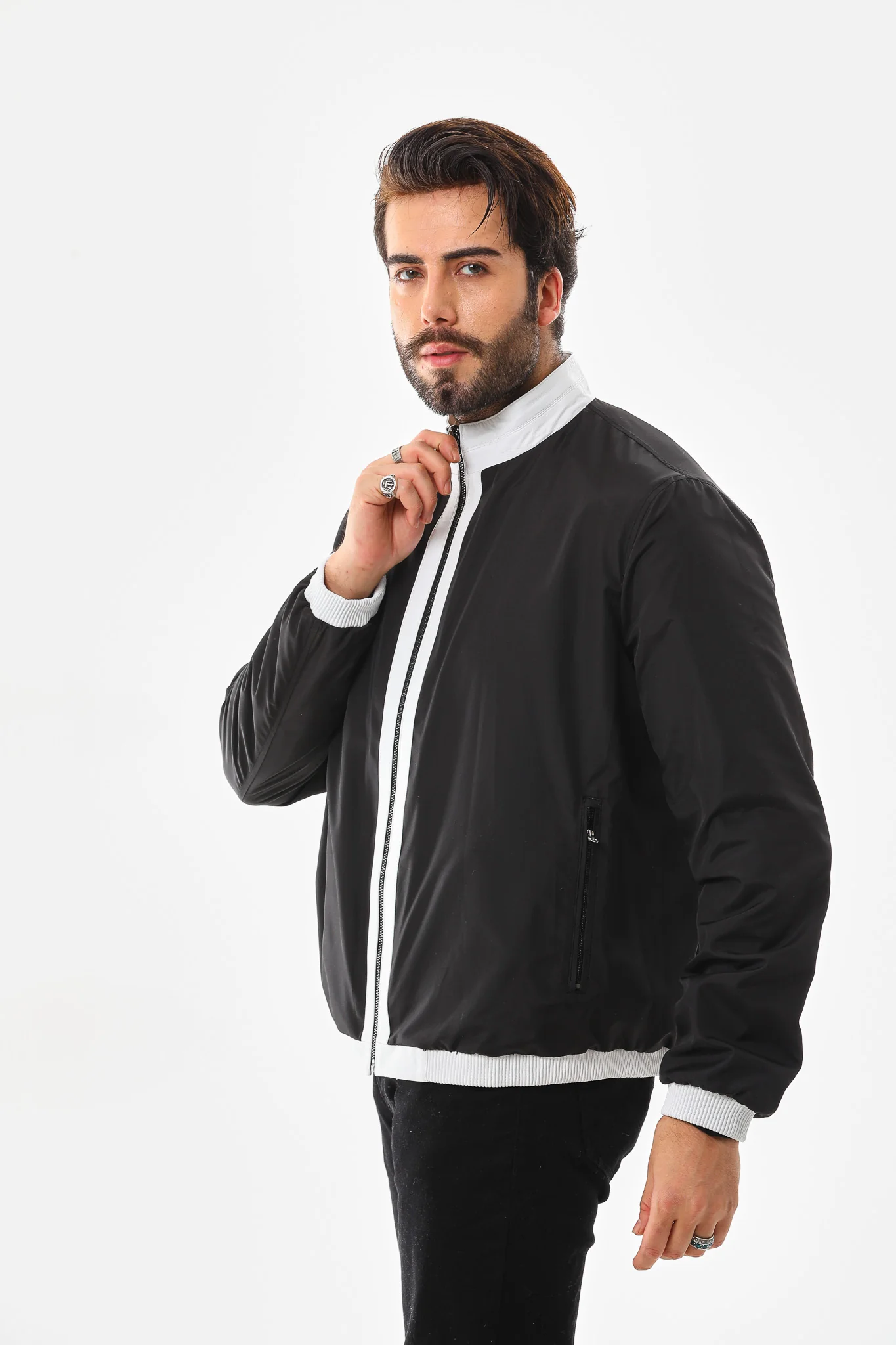 The Como Reversible White & Black Leather Bomber Jacket - Image 9