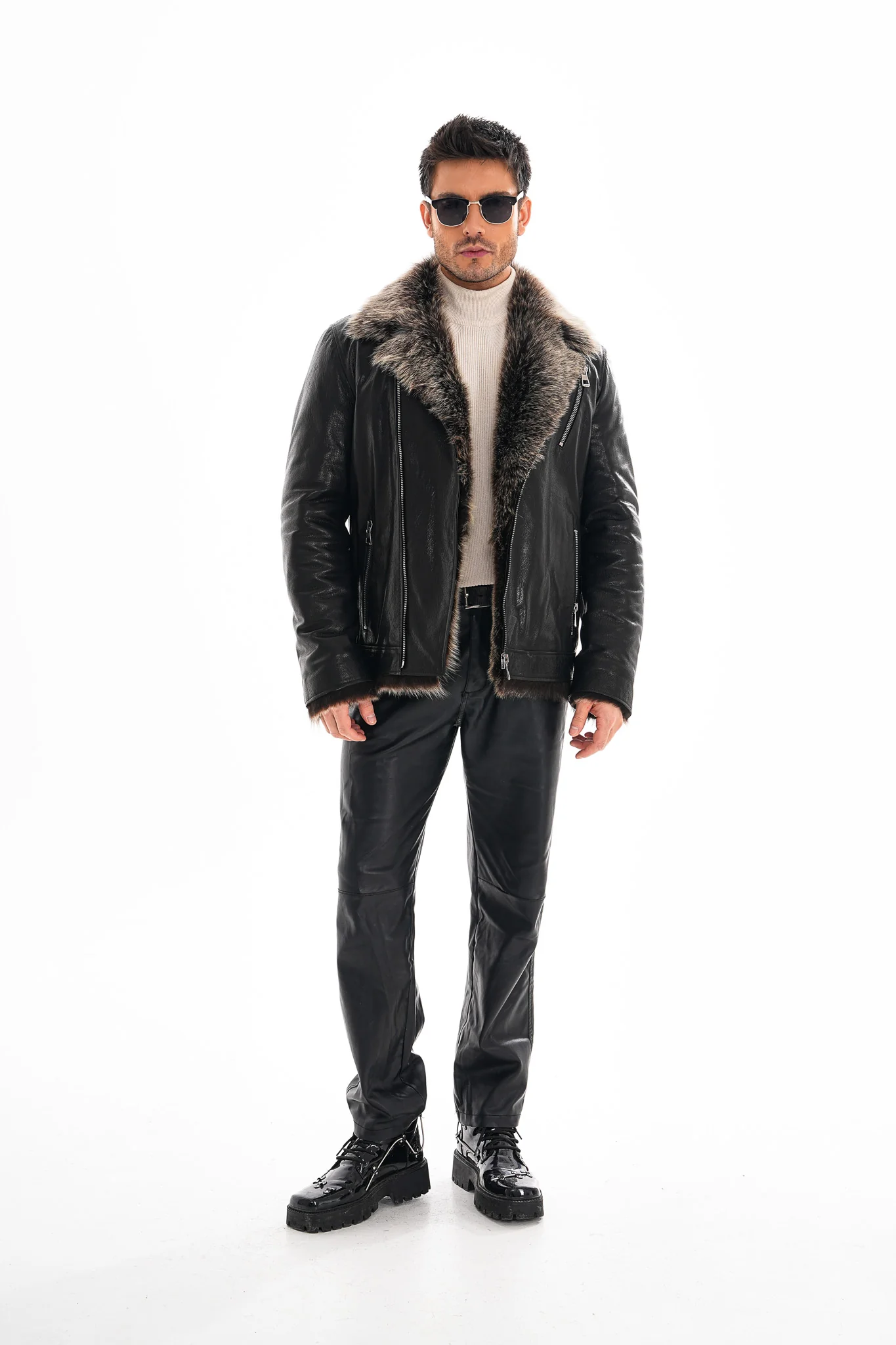The Cortina Black Shearling Leather Men Jacket - Image 2