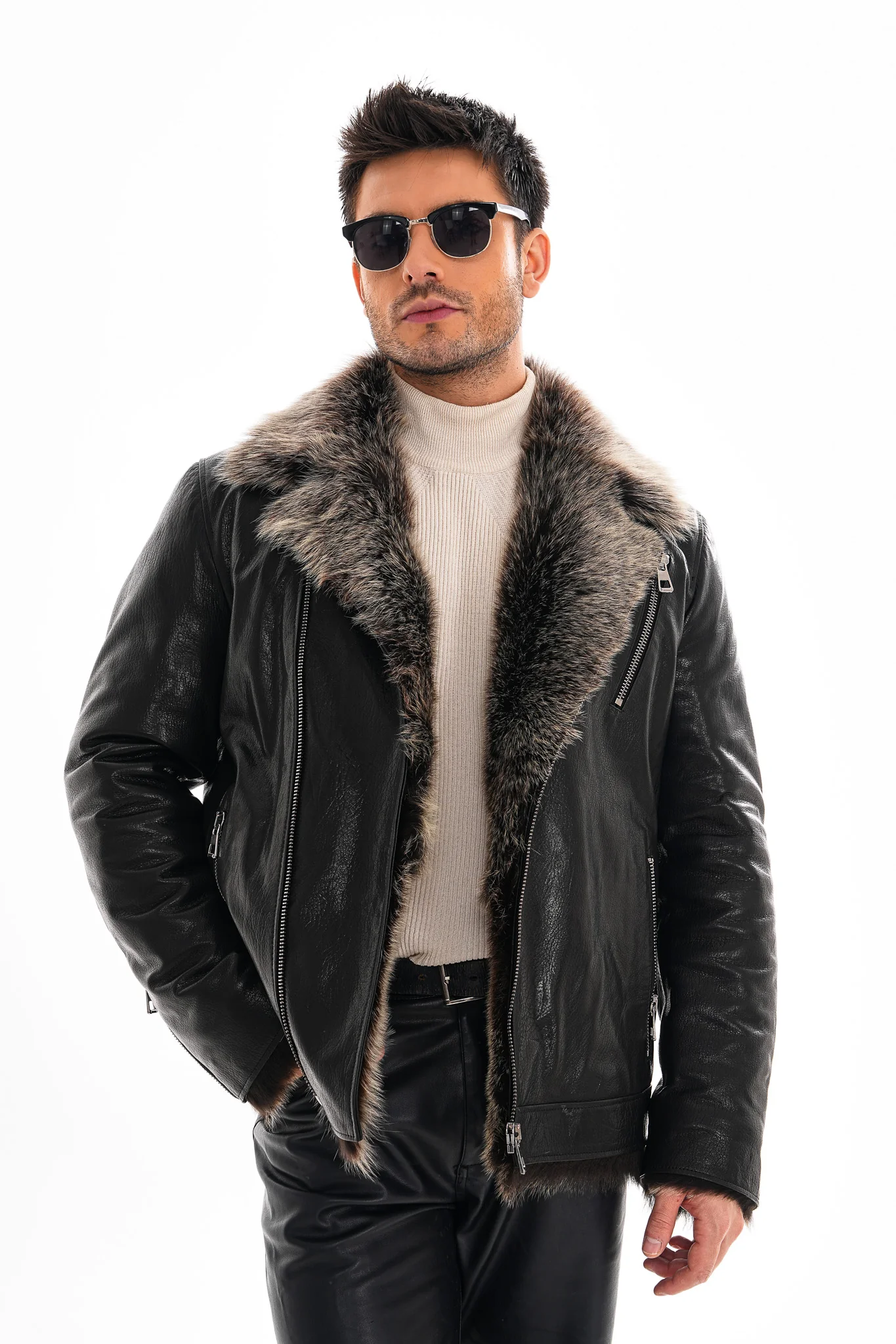 The Cortina Black Shearling Leather Men Jacket - Image 6