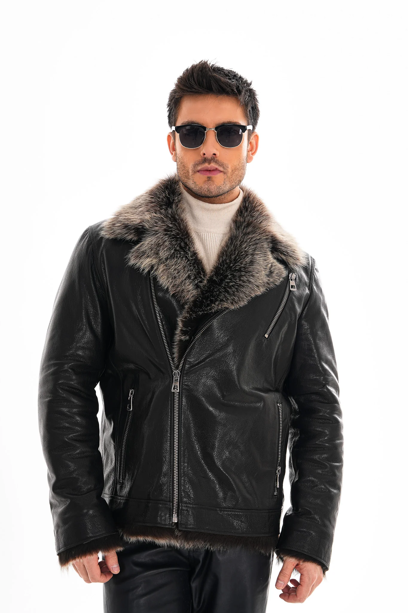 The Cortina Black Shearling Leather Men Jacket - Image 7