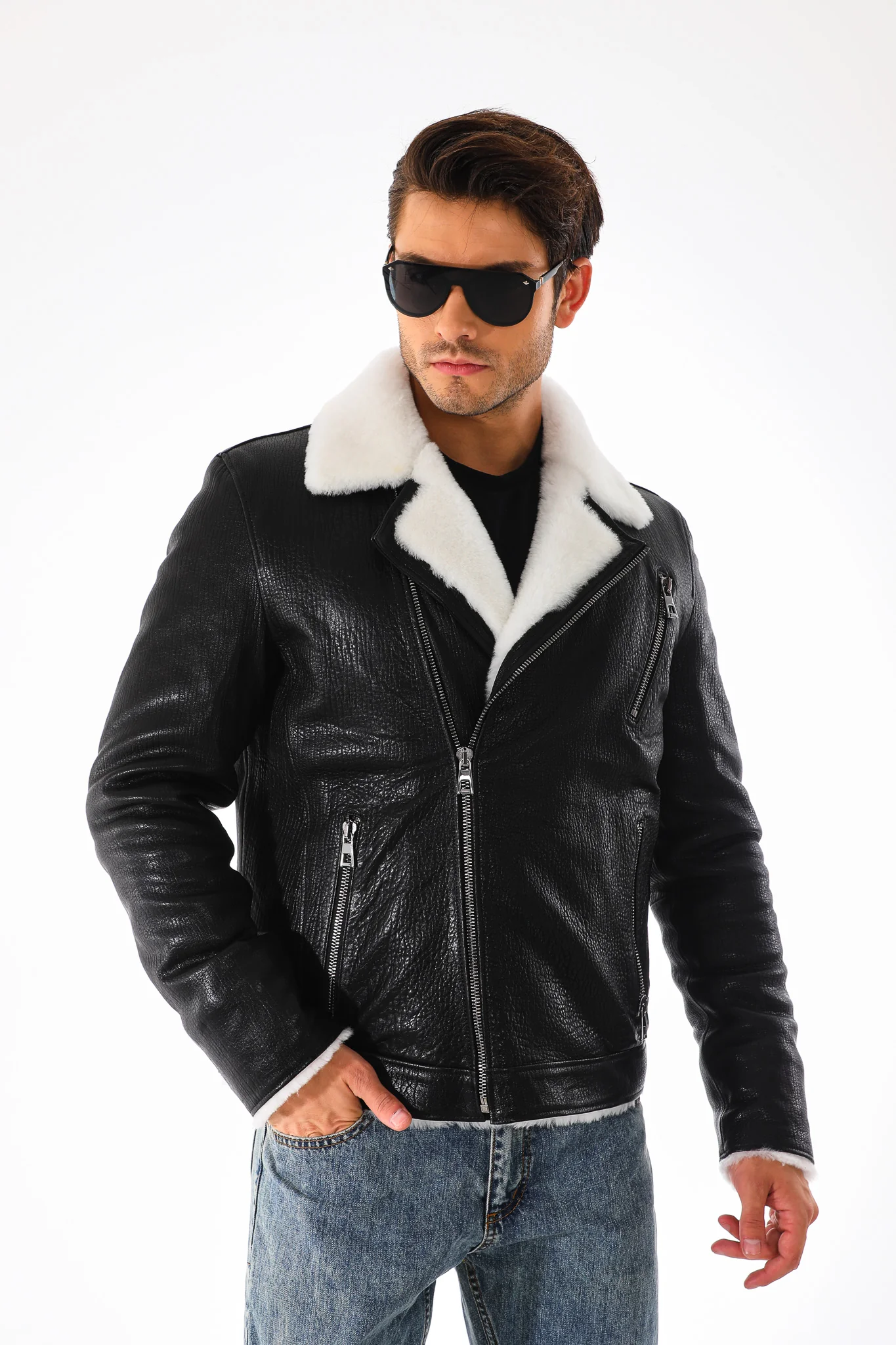 The Cortina Black Shearling Leather Men Jacket - Image 10