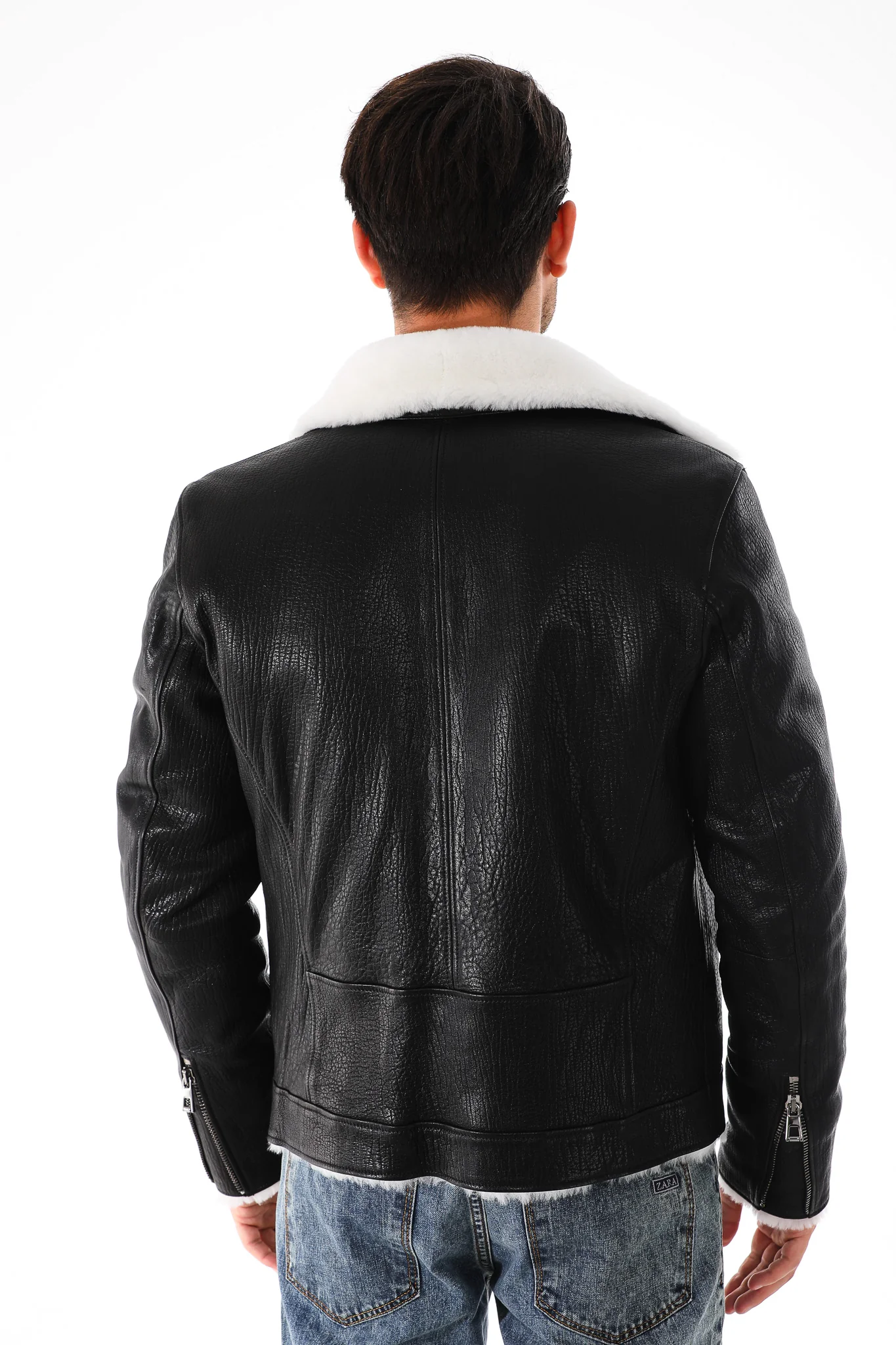 The Cortina Black Shearling Leather Men Jacket - Image 3