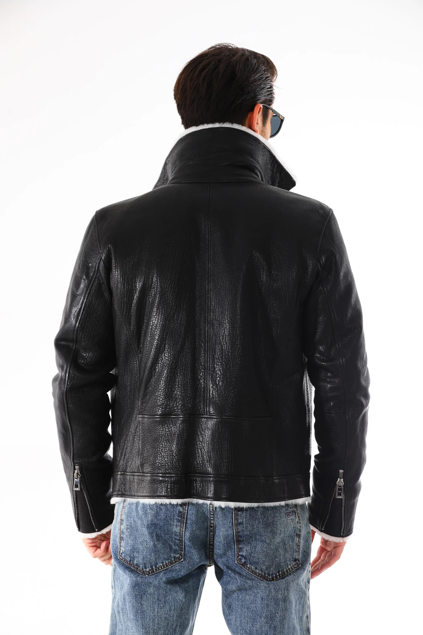 The Cortina Black Shearling Leather Men Jacket - Image 4