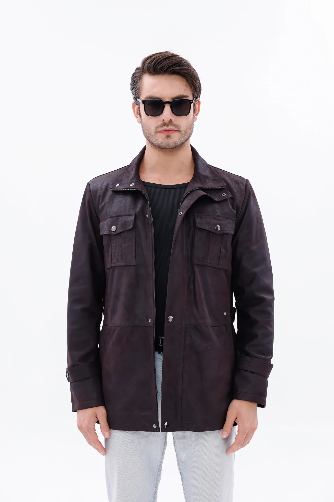 The Cremona Deep Brown Suede Leather Men Jacket