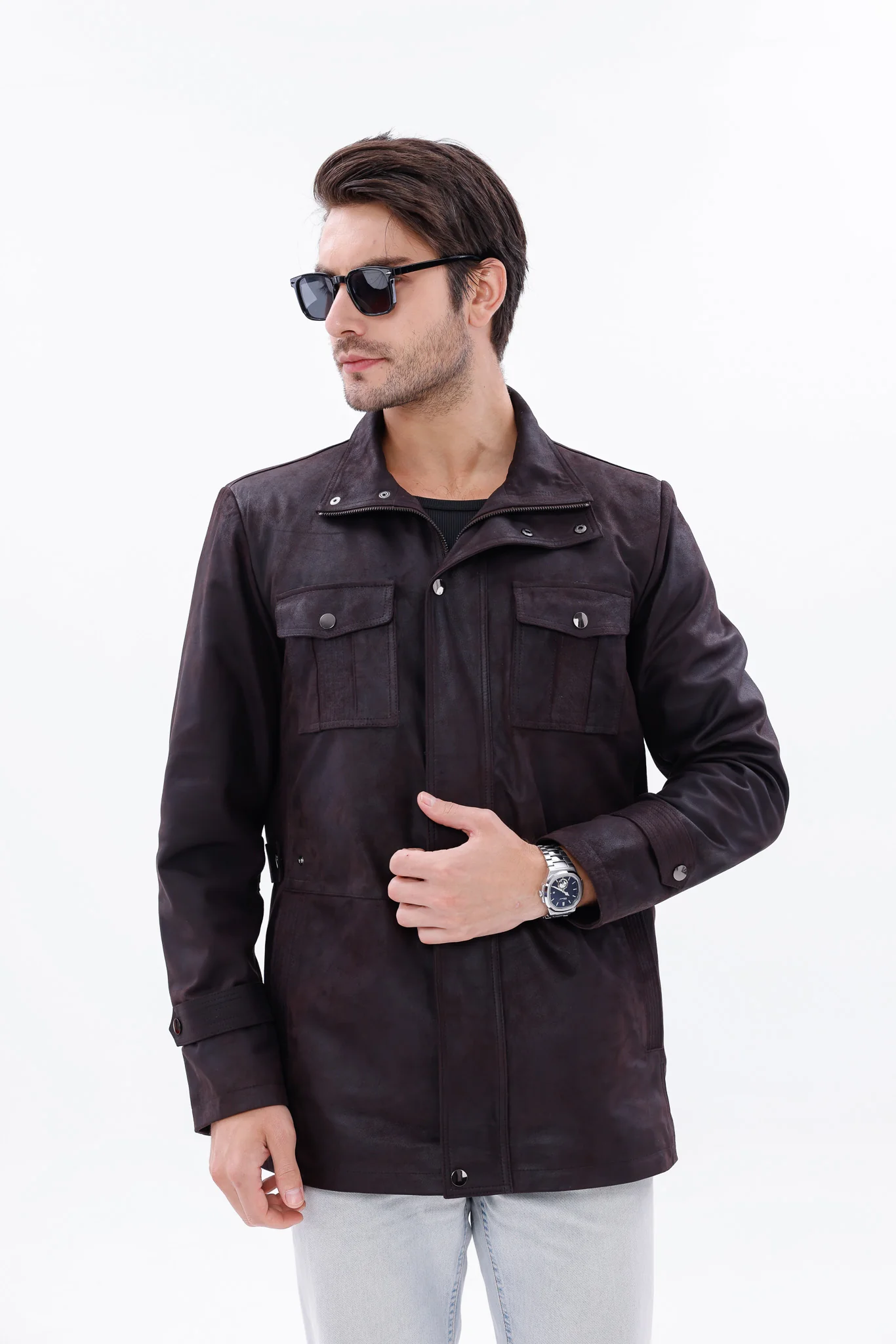 The Cremona Deep Brown Suede Leather Men Jacket - Image 11