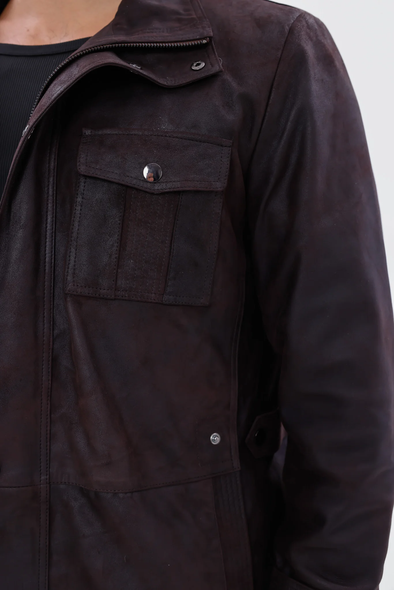 The Cremona Deep Brown Suede Leather Men Jacket - Image 5