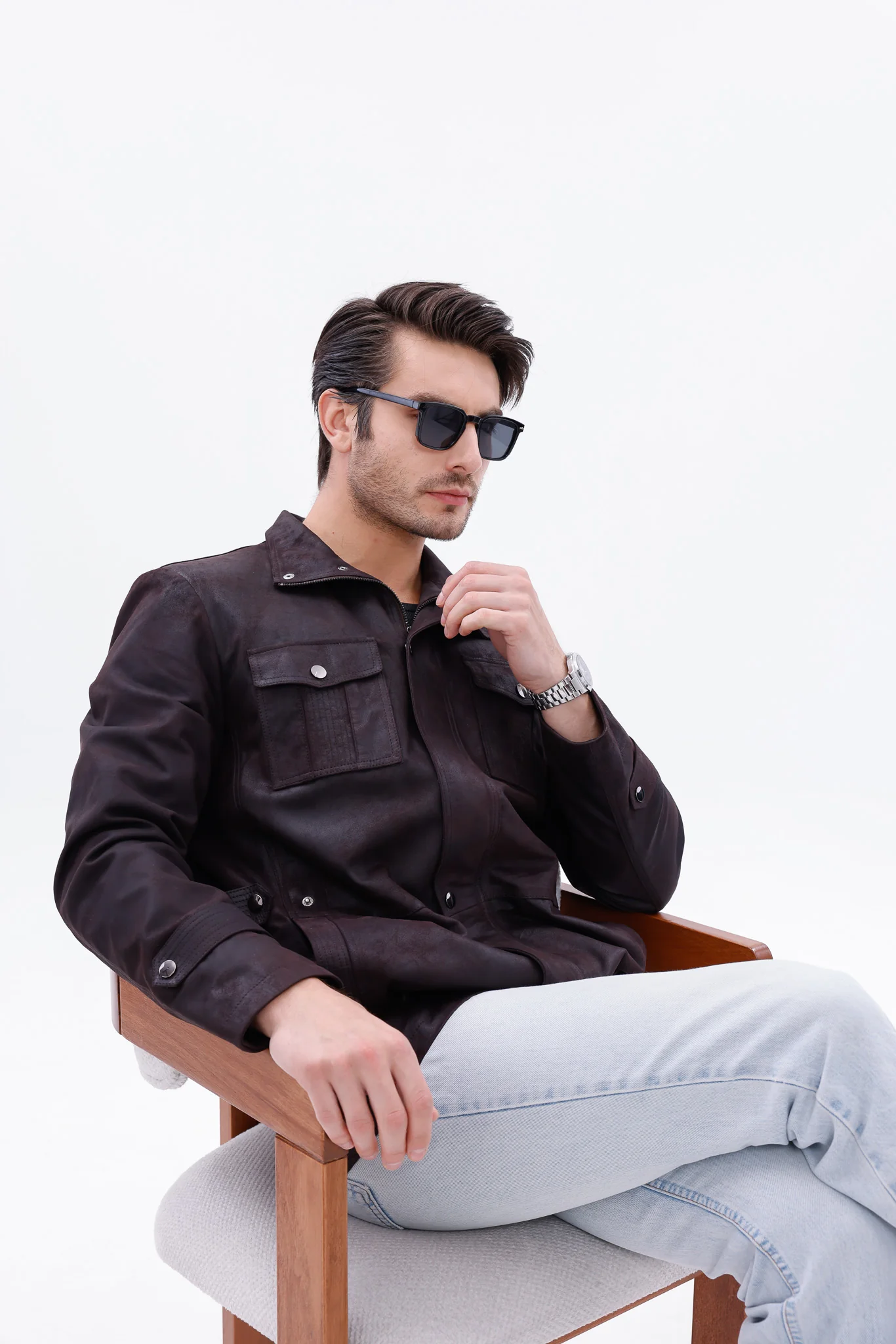 The Cremona Deep Brown Suede Leather Men Jacket - Image 8