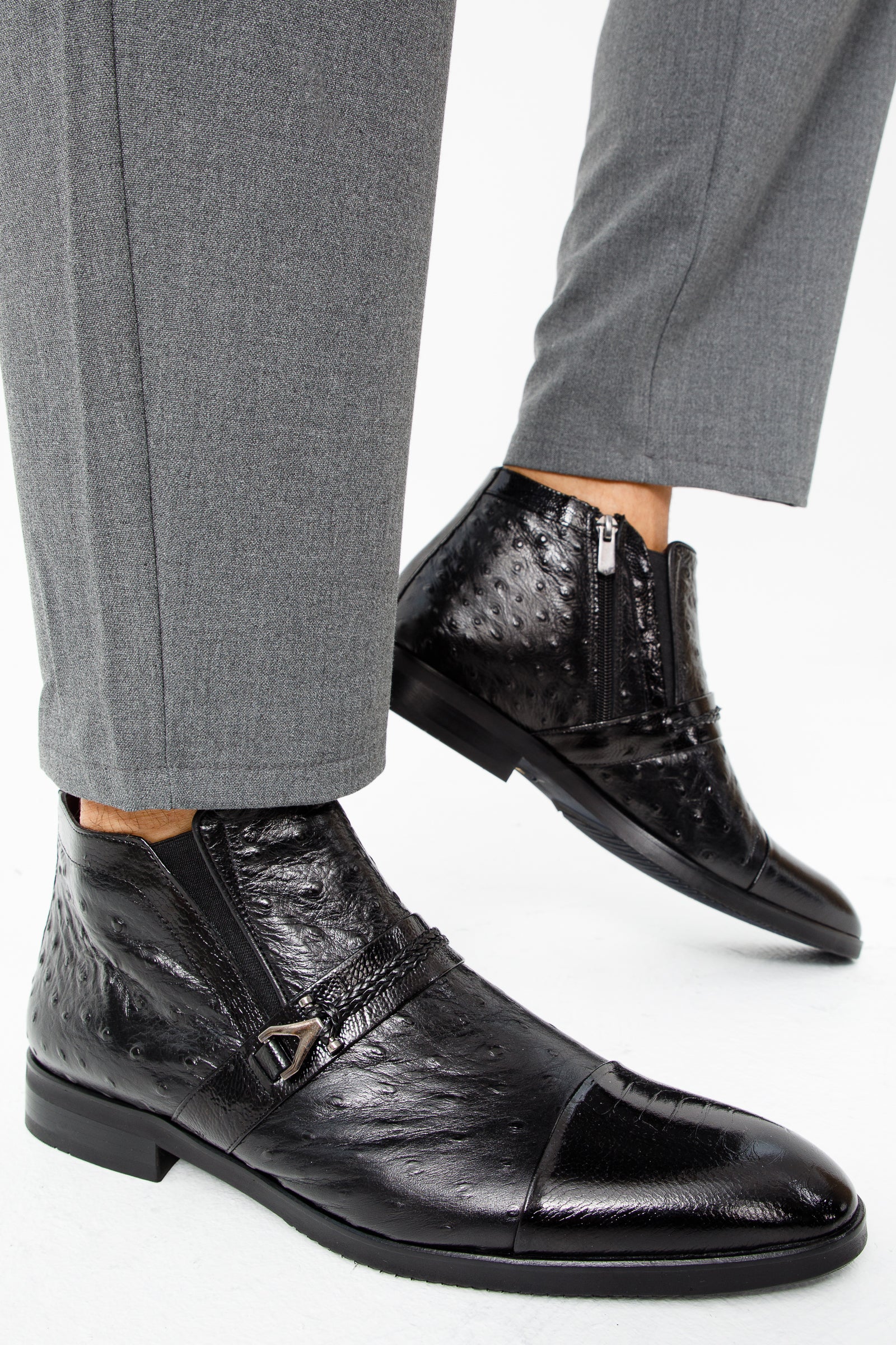 The Dallas Black Leather Bit Ankle Zip-Up Dress Men Boot - Image 7