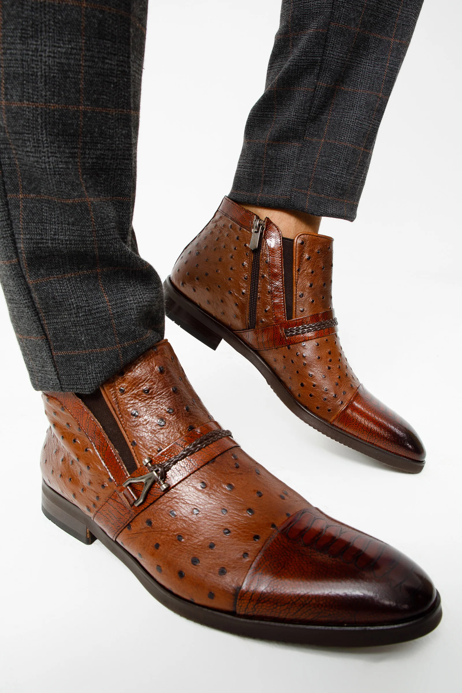 The Dallas Tan Leather Bit Ankle Zip-Up Dress Men Boot - Image 13