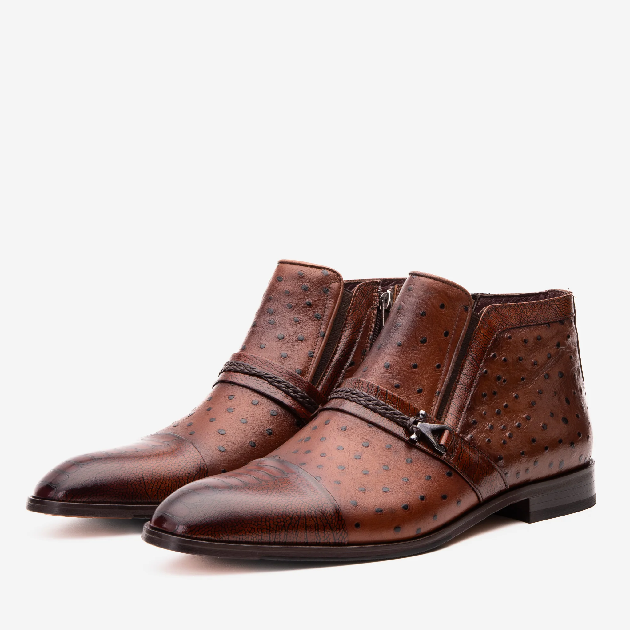 The Dallas Tan Leather Bit Ankle Zip-Up Dress Men Boot - Image 3