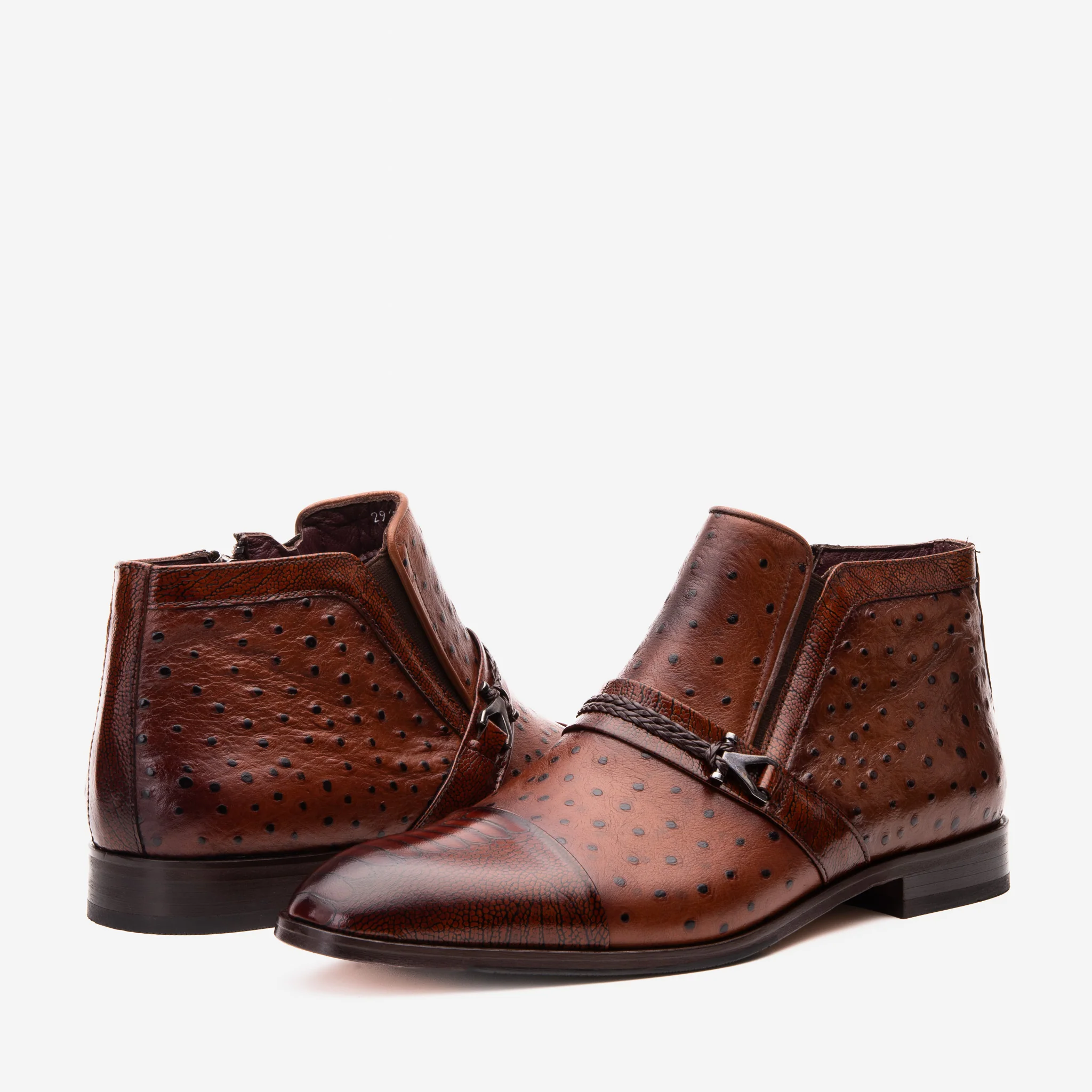 The Dallas Tan Leather Bit Ankle Zip-Up Dress Men Boot - Image 4