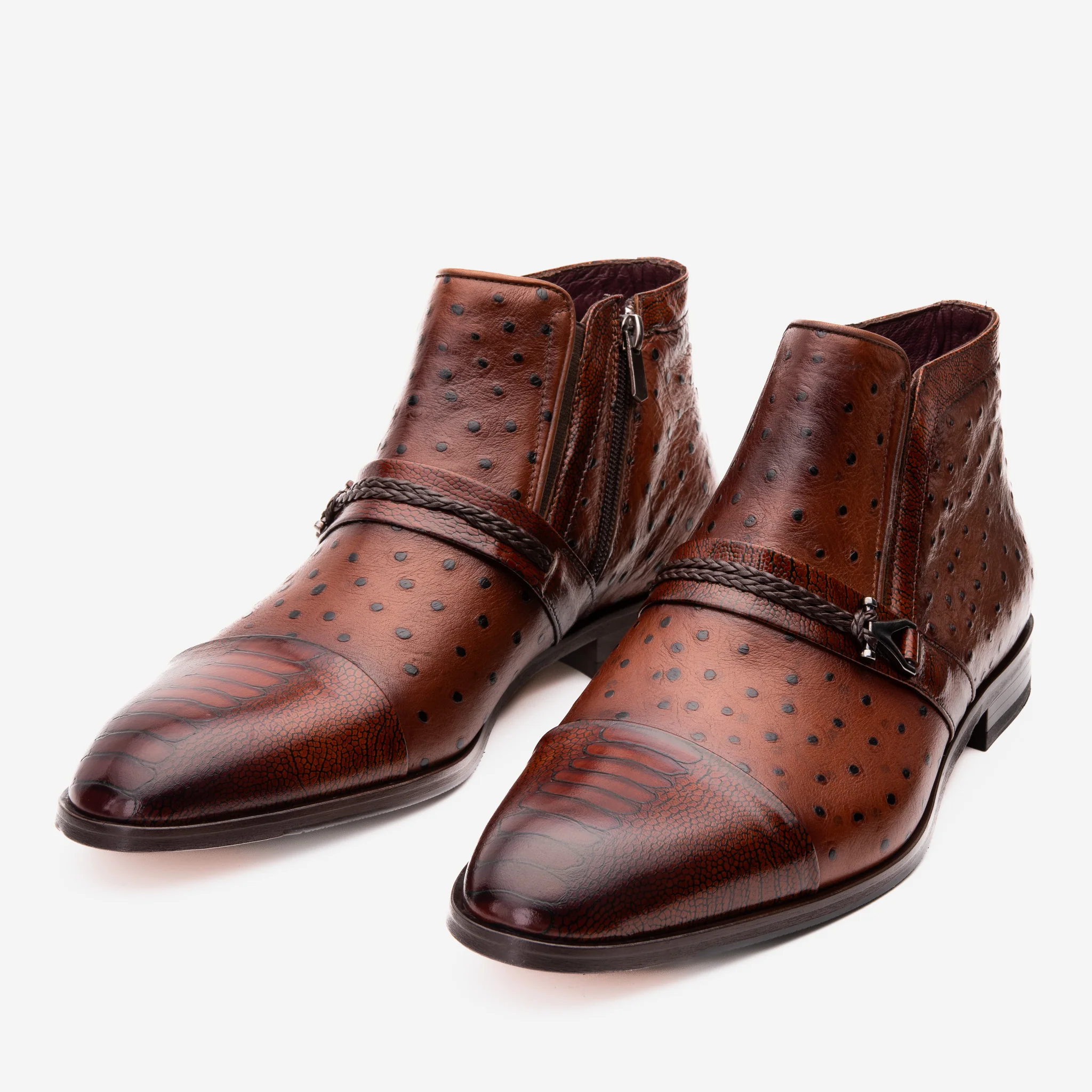 The Dallas Tan Leather Bit Ankle Zip-Up Dress Men Boot - Image 6