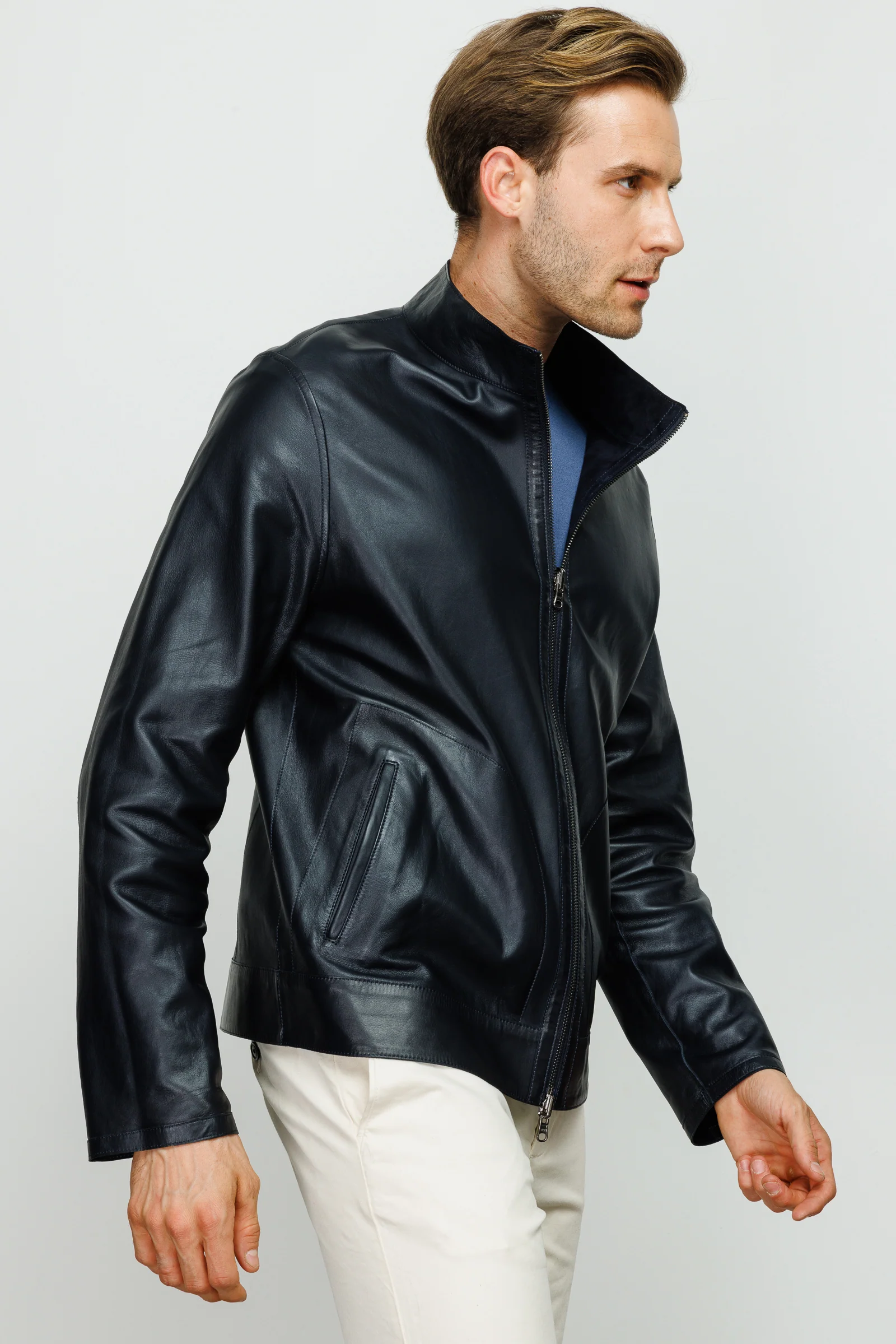 The Del Rio Dark Blue Leather Men Jacket - Image 5