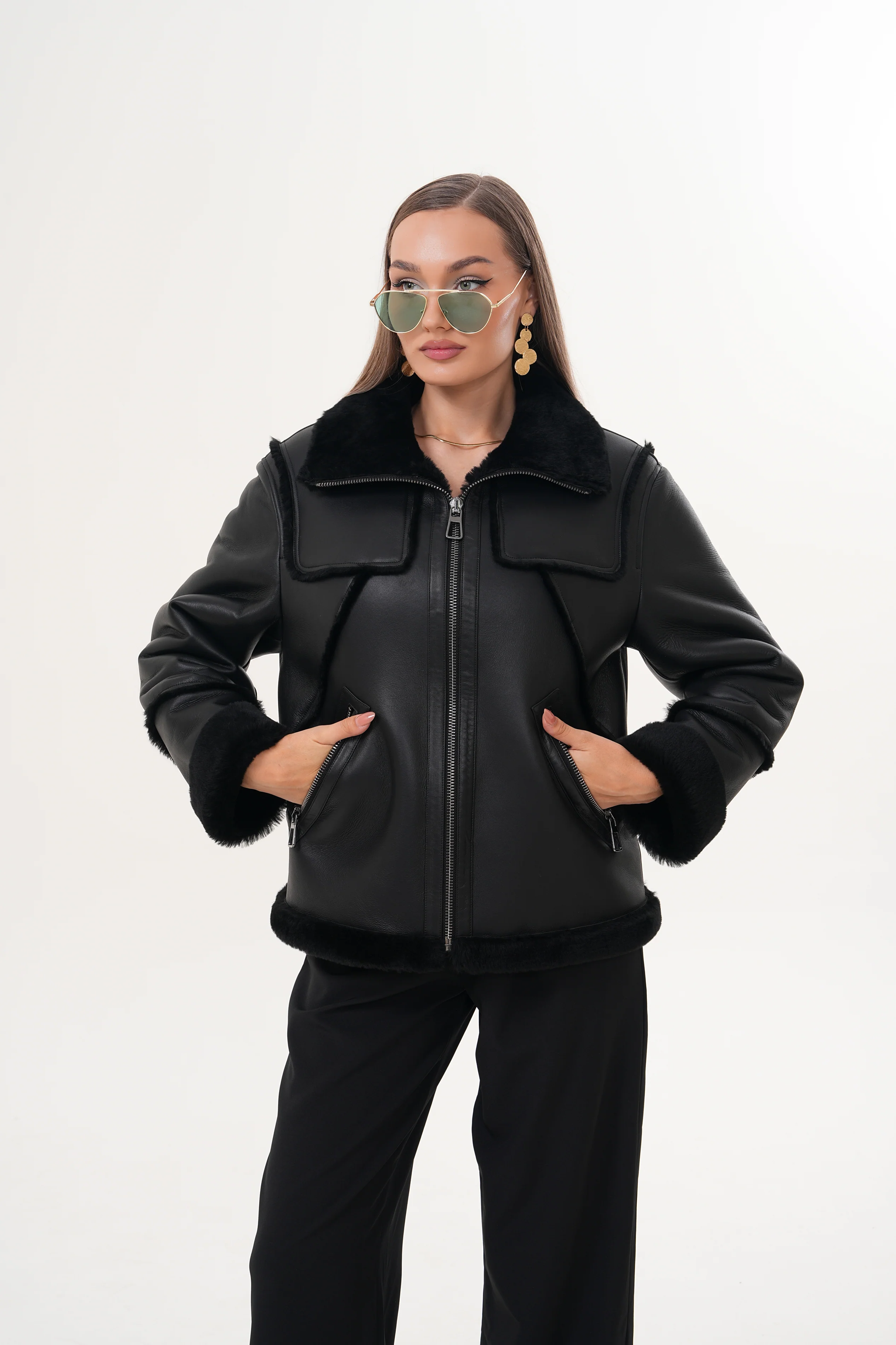The Denali Black Shearling Leather Women Jacket