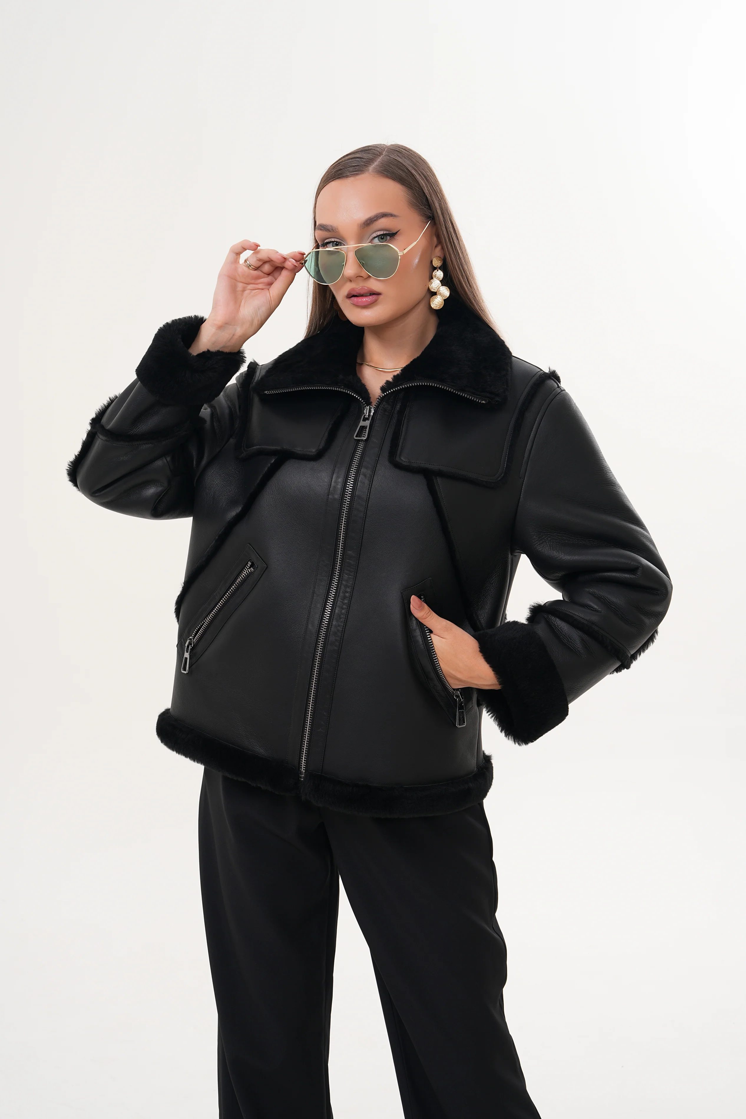 The Denali Black Shearling Leather Women Jacket - Image 10