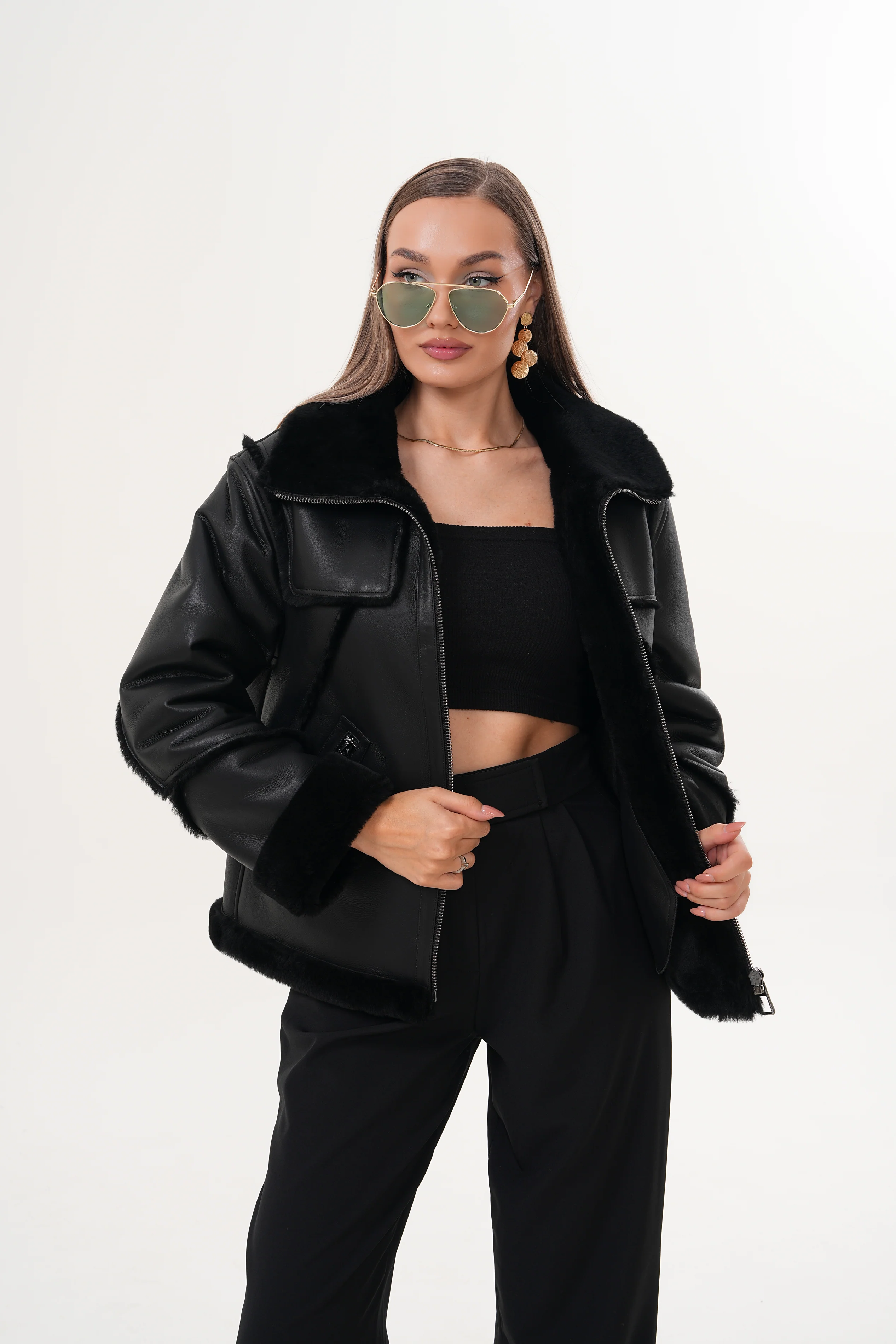 The Denali Black Shearling Leather Women Jacket - Image 2