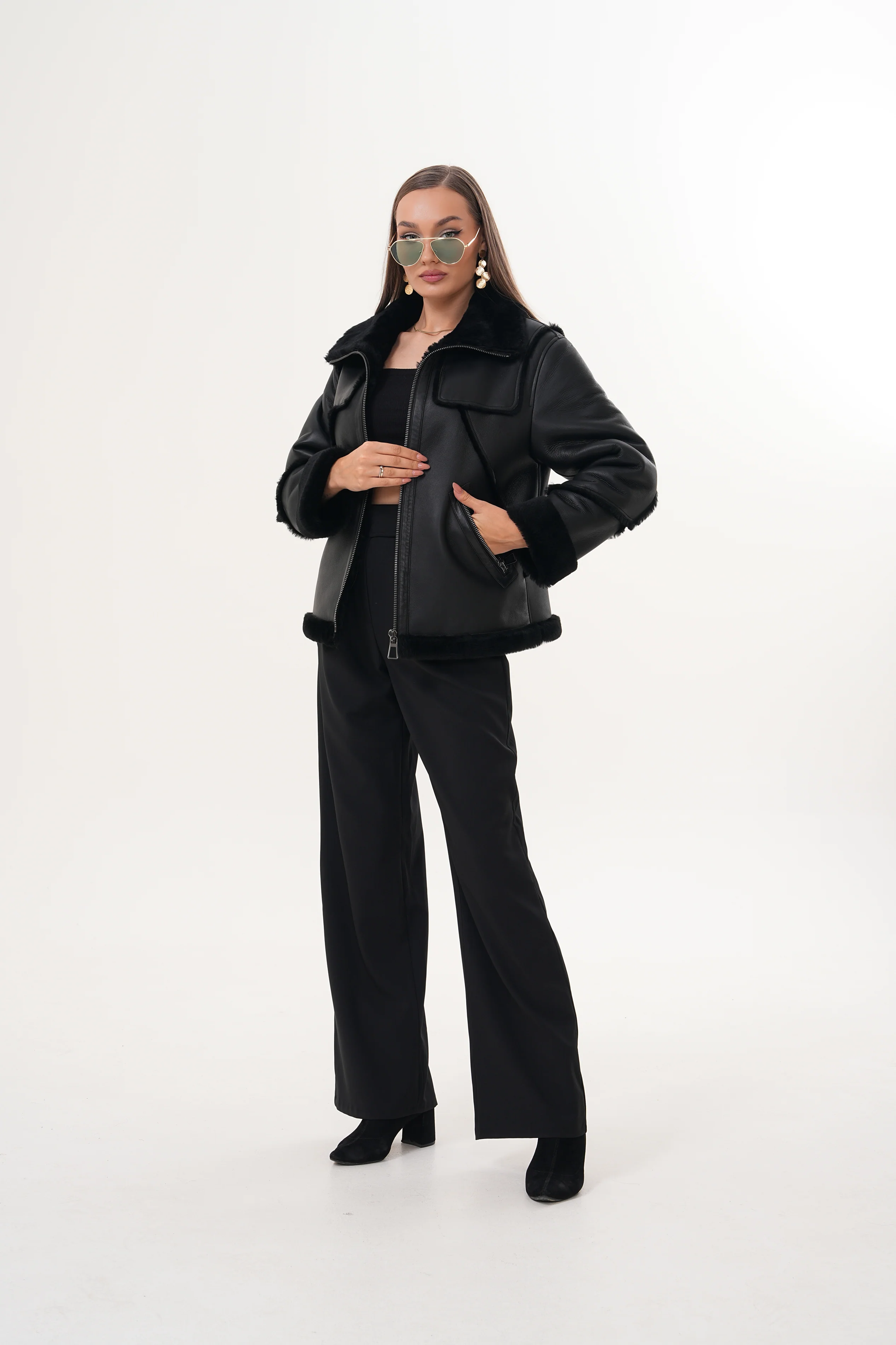 The Denali Black Shearling Leather Women Jacket - Image 8