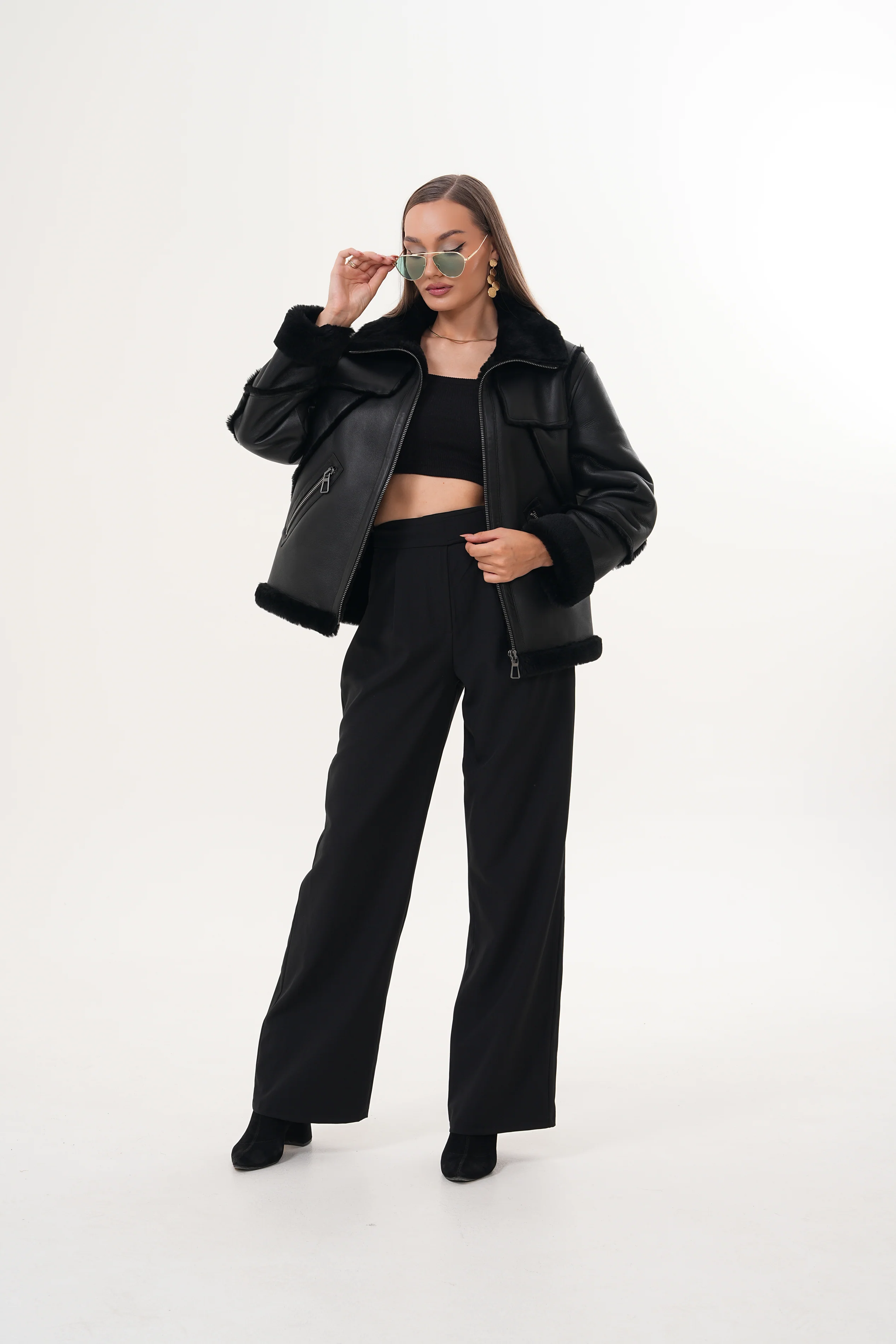 The Denali Black Shearling Leather Women Jacket - Image 9