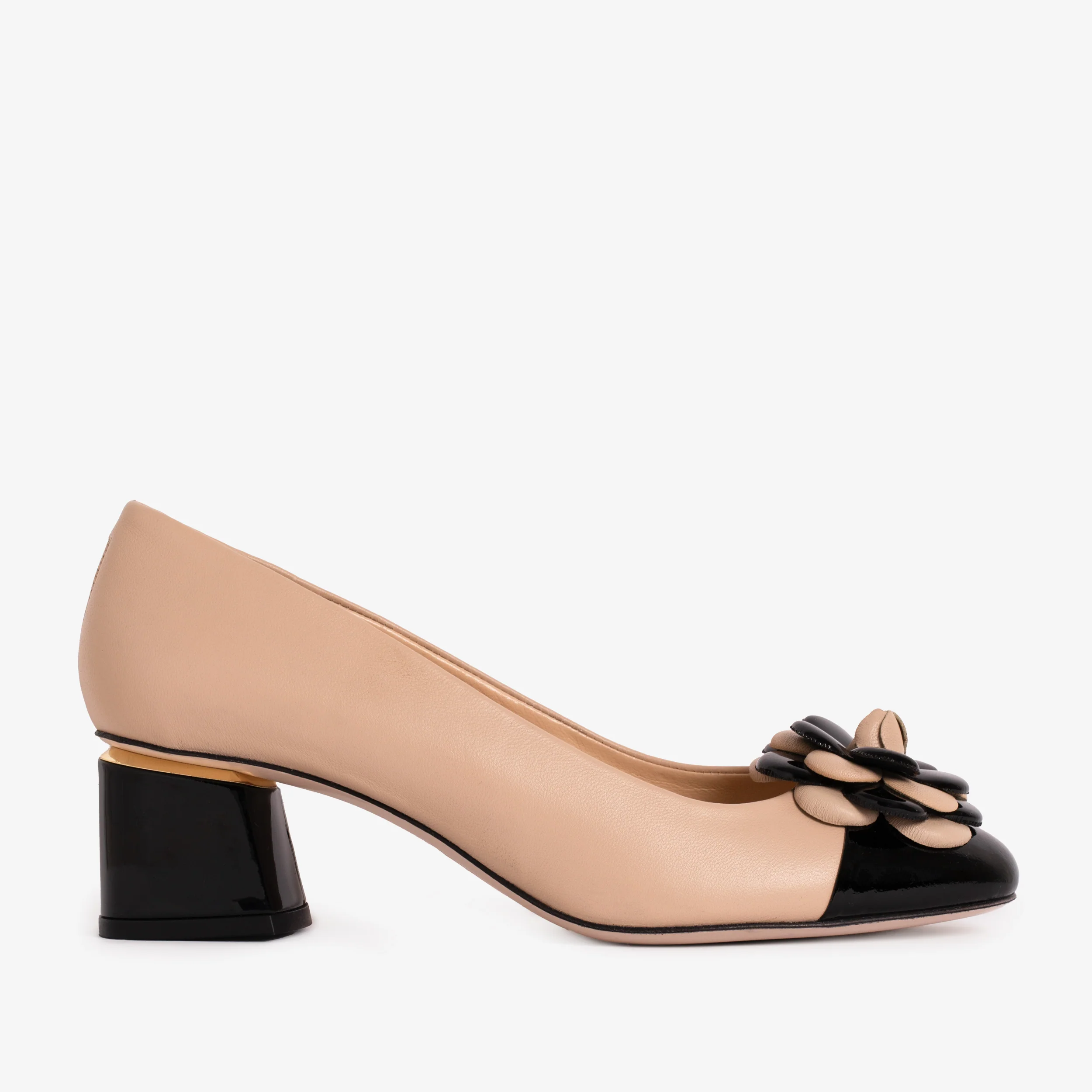 The Diva Beige Leather Cap Toe Block Heel Pump Women Shoe - Image 2