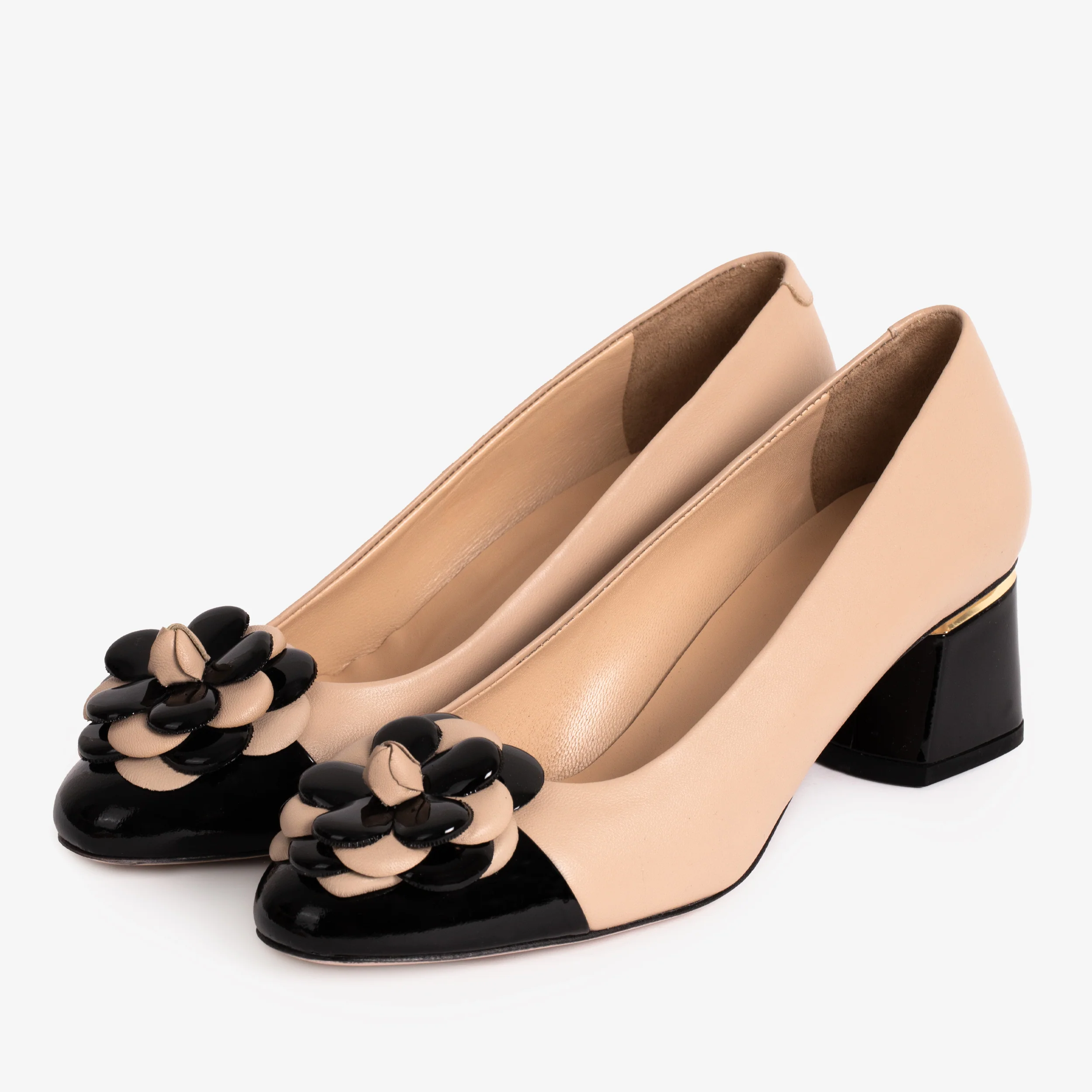 The Diva Beige Leather Cap Toe Block Heel Pump Women Shoe - Image 3