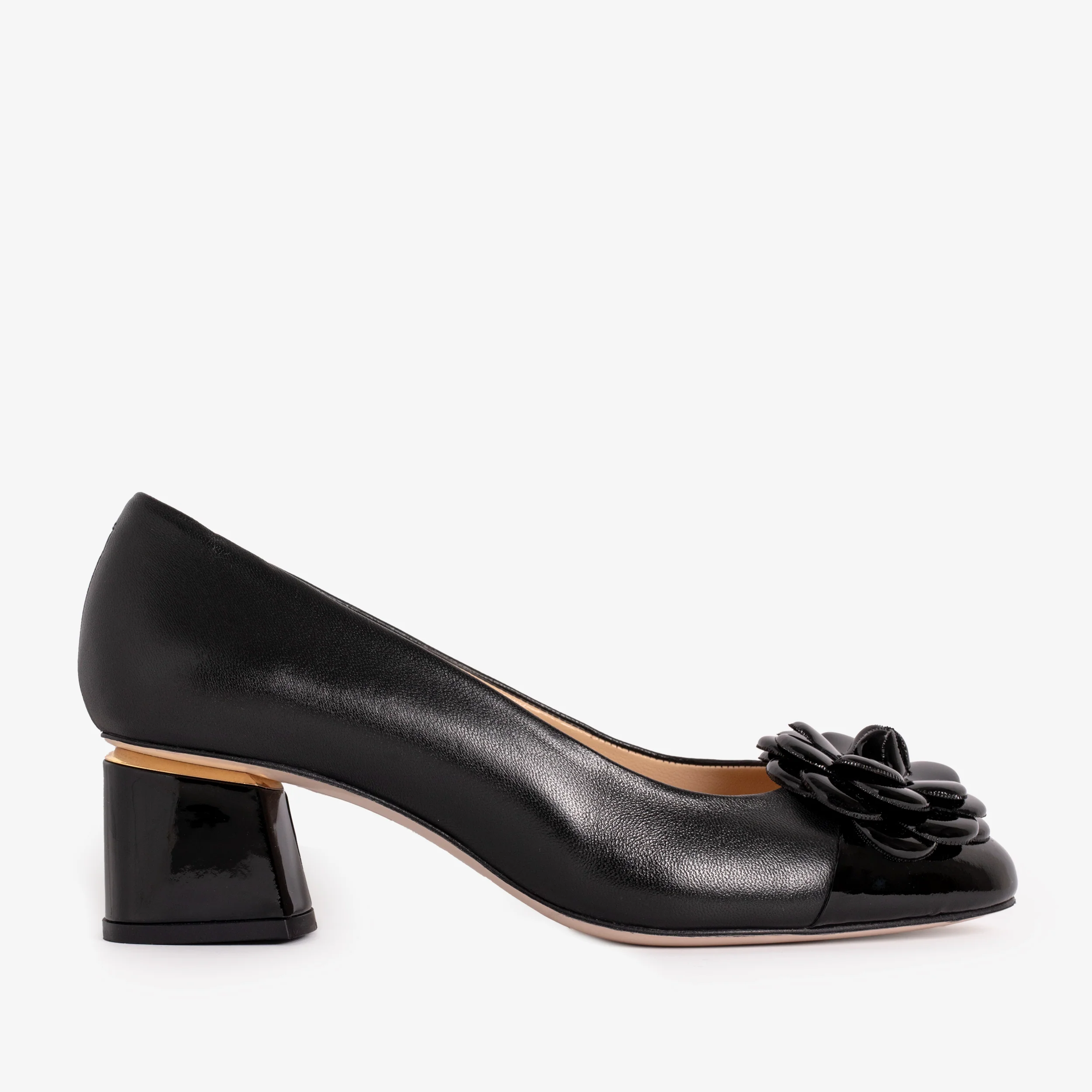 The Diva Black Leather Cap Toe Block Heel Pump Women Shoe - Image 2