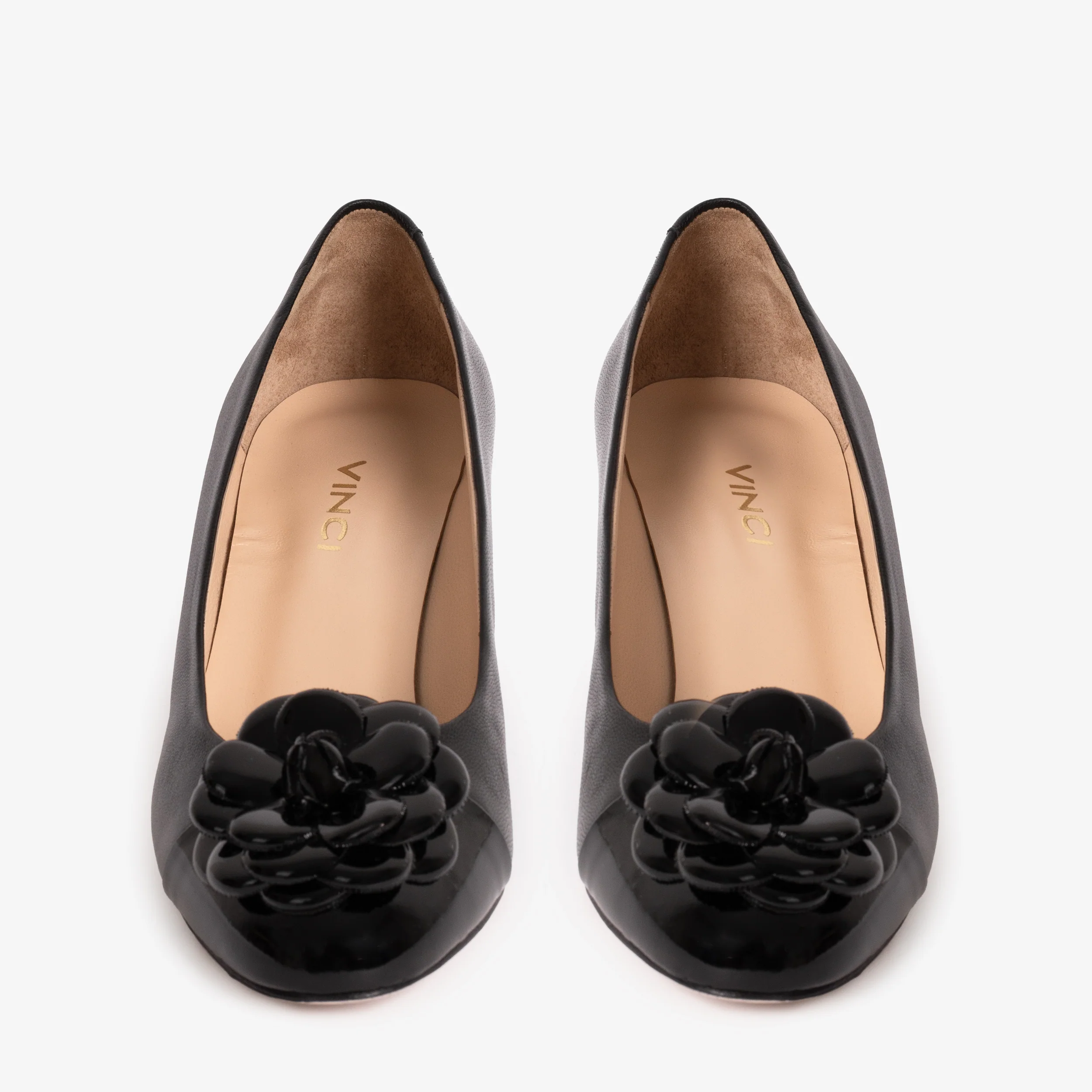 The Diva Black Leather Cap Toe Block Heel Pump Women Shoe - Image 3