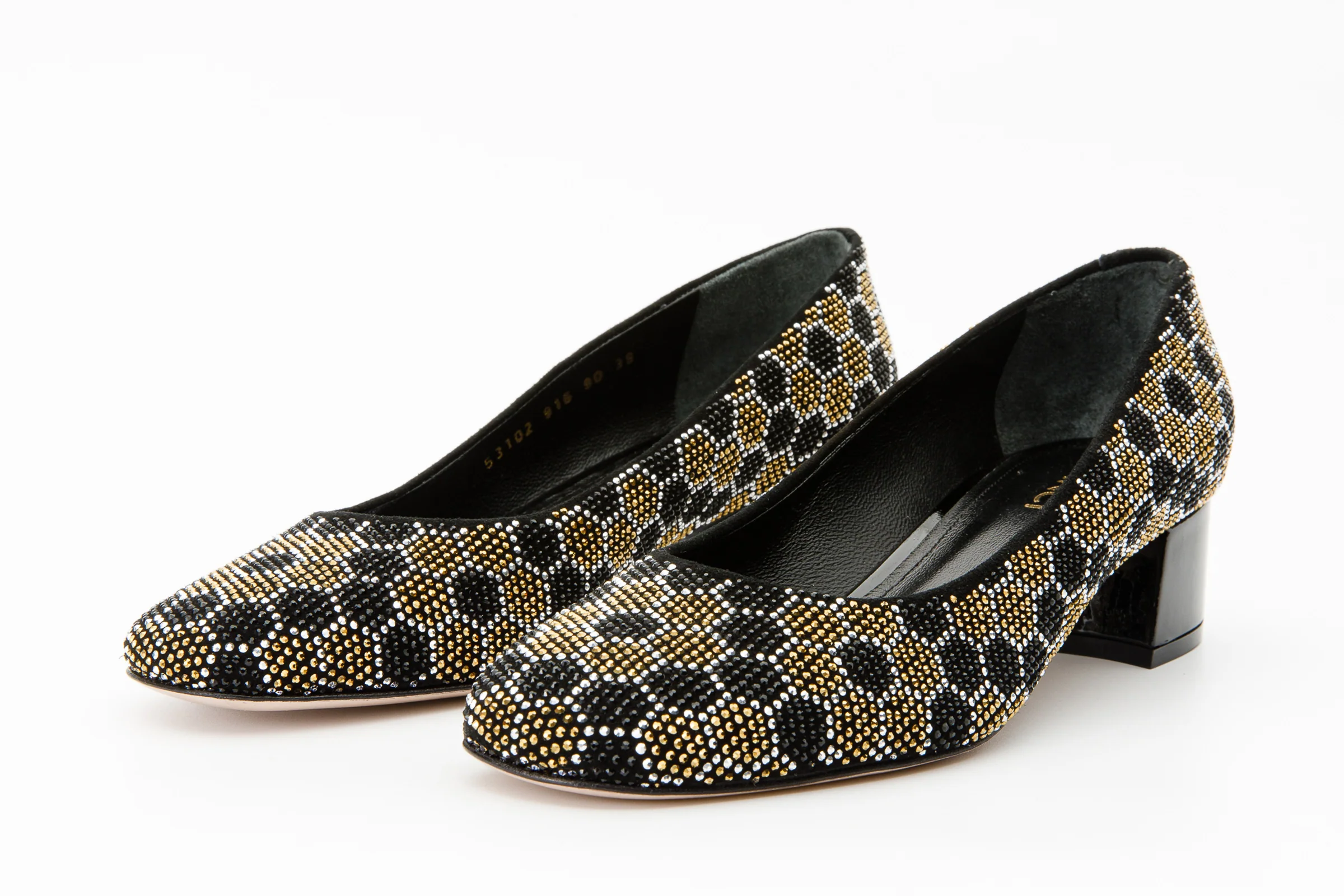 The Doha Gold & Black Glitter Leather Block Pump Women Shoe - Image 2