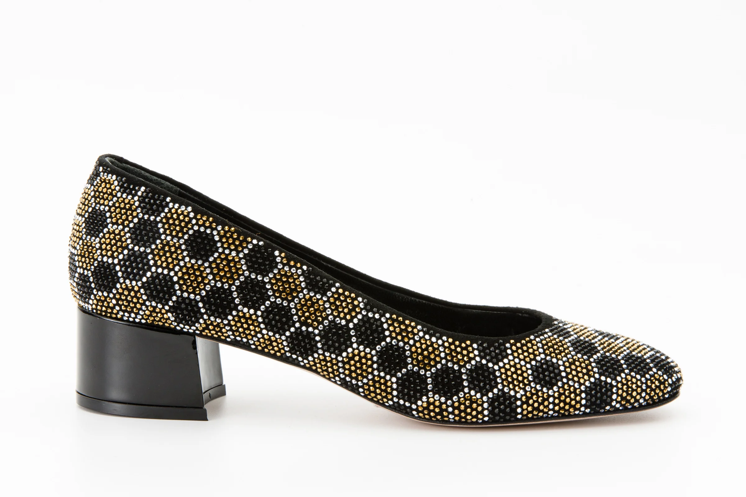 The Doha Gold & Black Glitter Leather Block Pump Women Shoe - Image 4