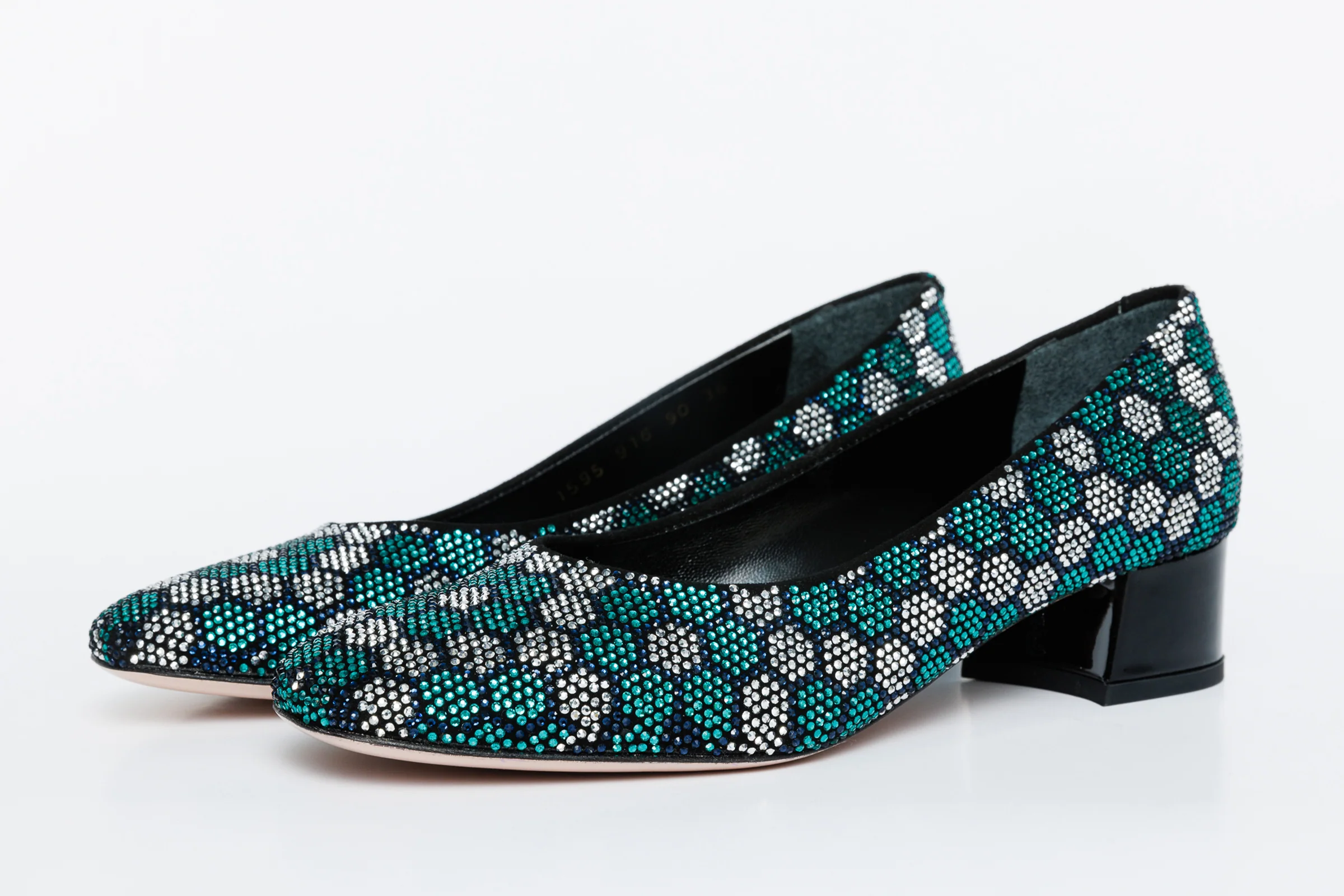 The Doha Turqoise Glitter Leather Block Pump Women Shoe - Image 2