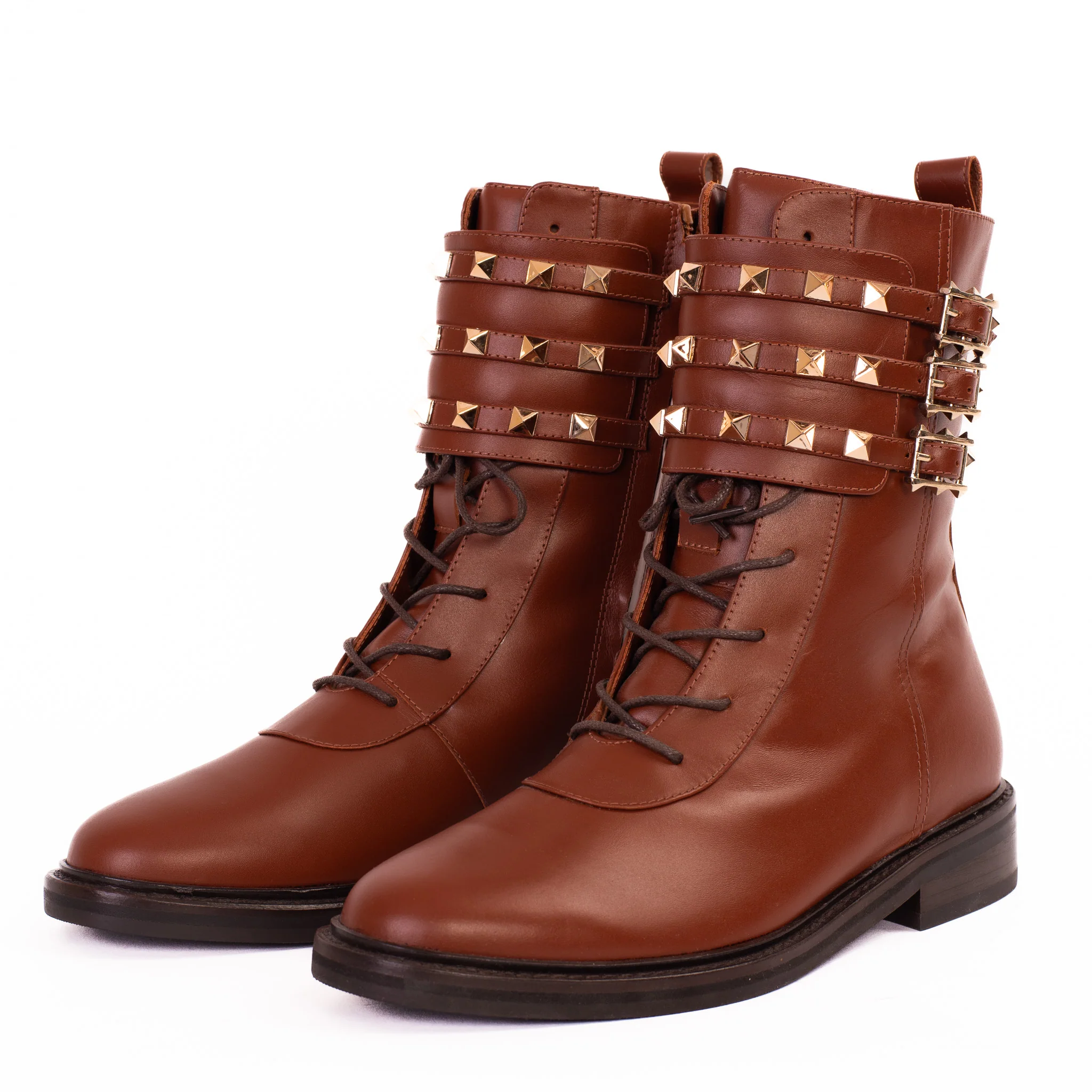 The Doncaster Brown Leather Lace-Up Mid Calf Women Boot With a Side Zipper - Image 3