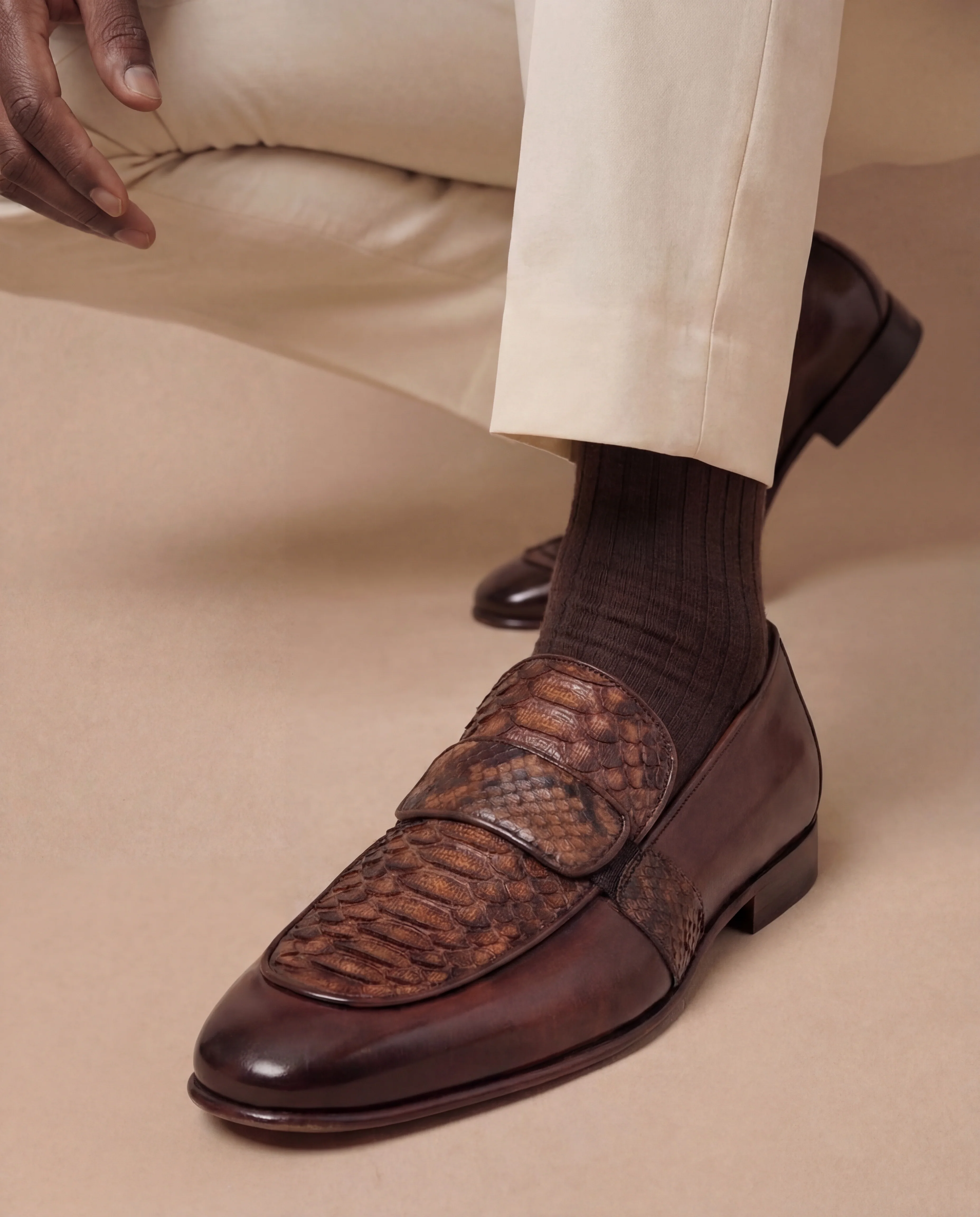 The Dorian Tan Python &amp; Baby Buffalo Leather Loafer Men Shoe - Image 11