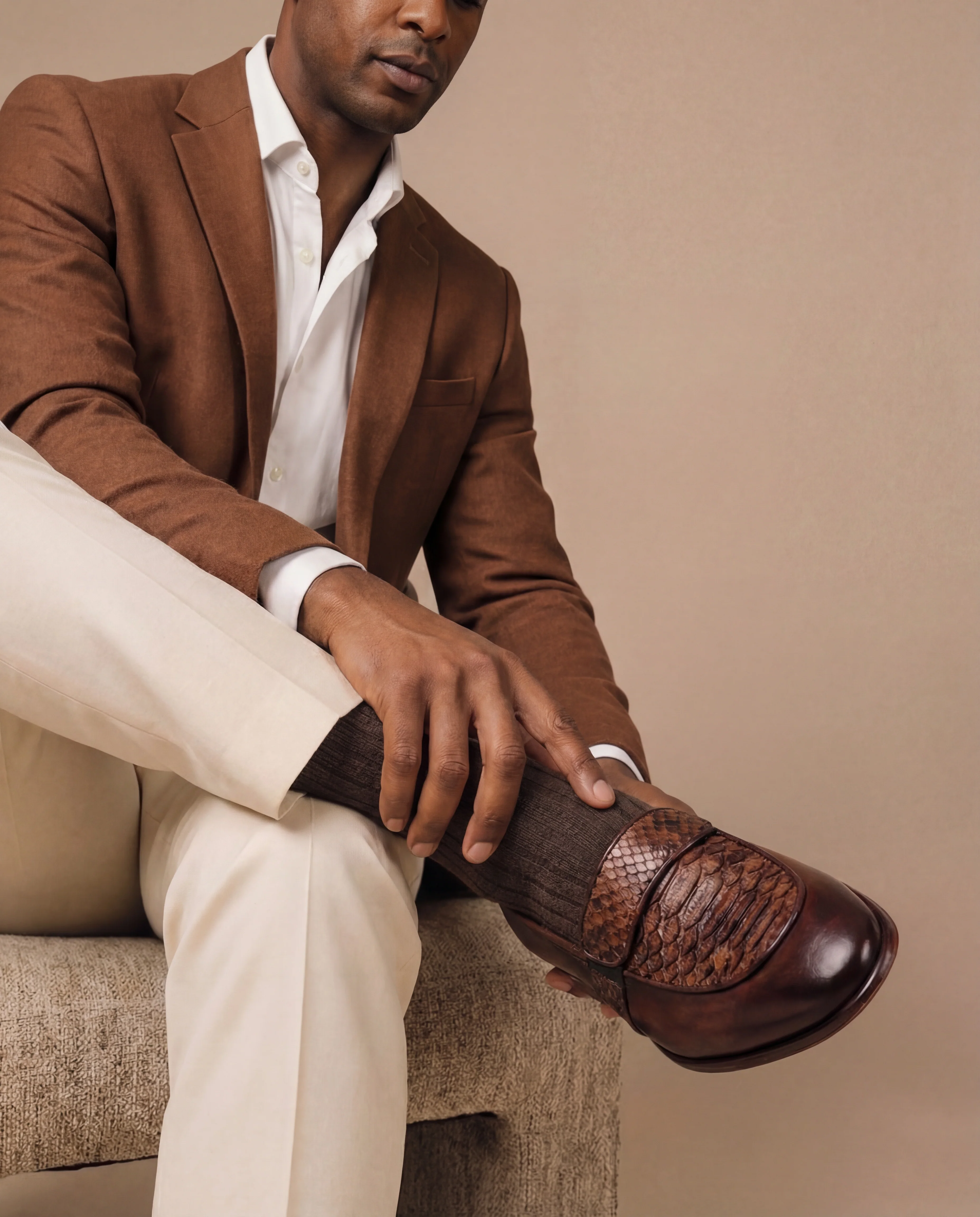 The Dorian Tan Python &amp; Baby Buffalo Leather Loafer Men Shoe - Image 9