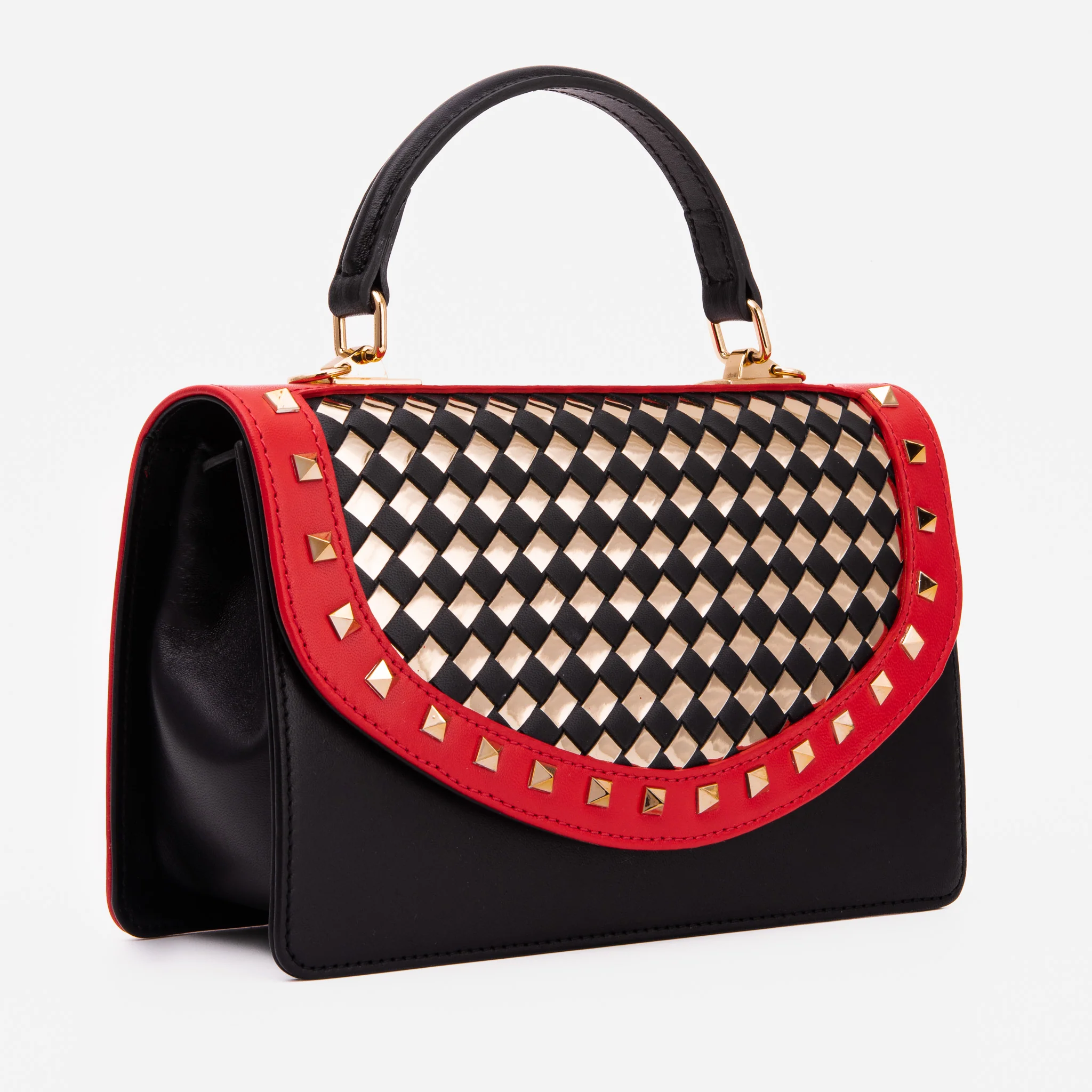 The Dosso Black and Gold Handwoven Leather Handbag - Image 2