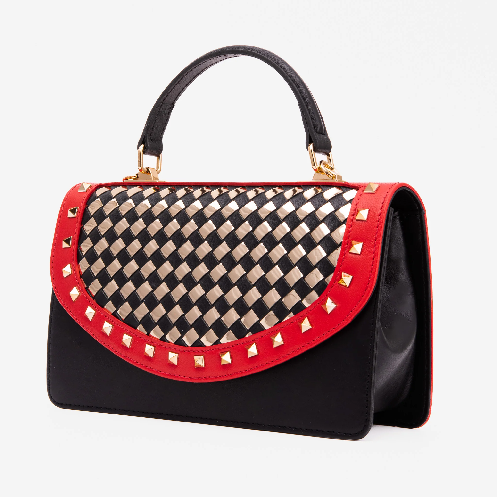 The Dosso Black and Gold Handwoven Leather Handbag - Image 5