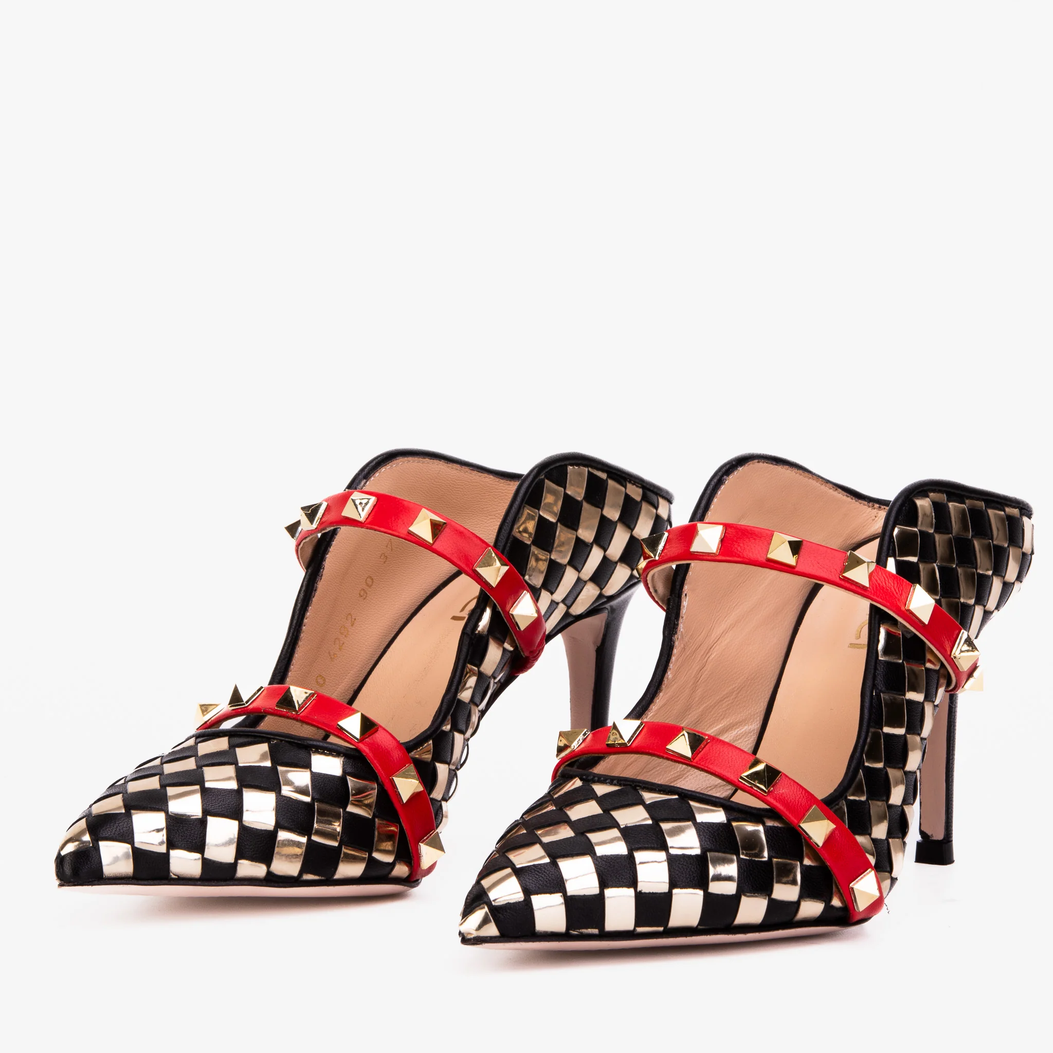 The Dosso Black Handwoven Leather Pointy Toe Women Sandal - Image 3