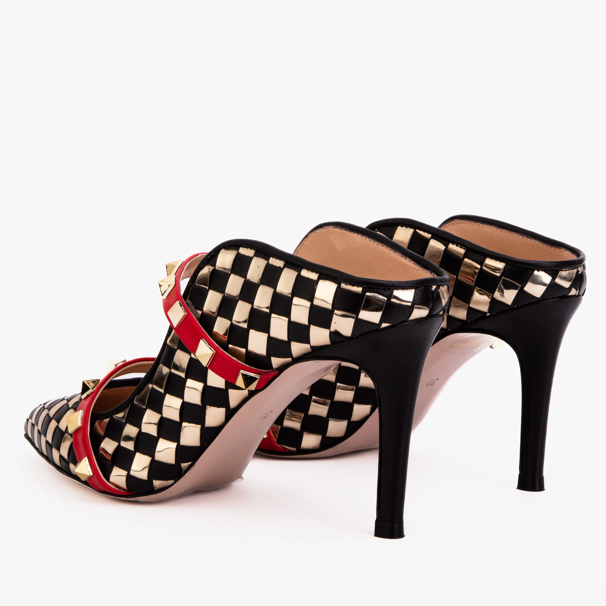 The Dosso Black Handwoven Leather Pointy Toe Women Sandal - Image 8