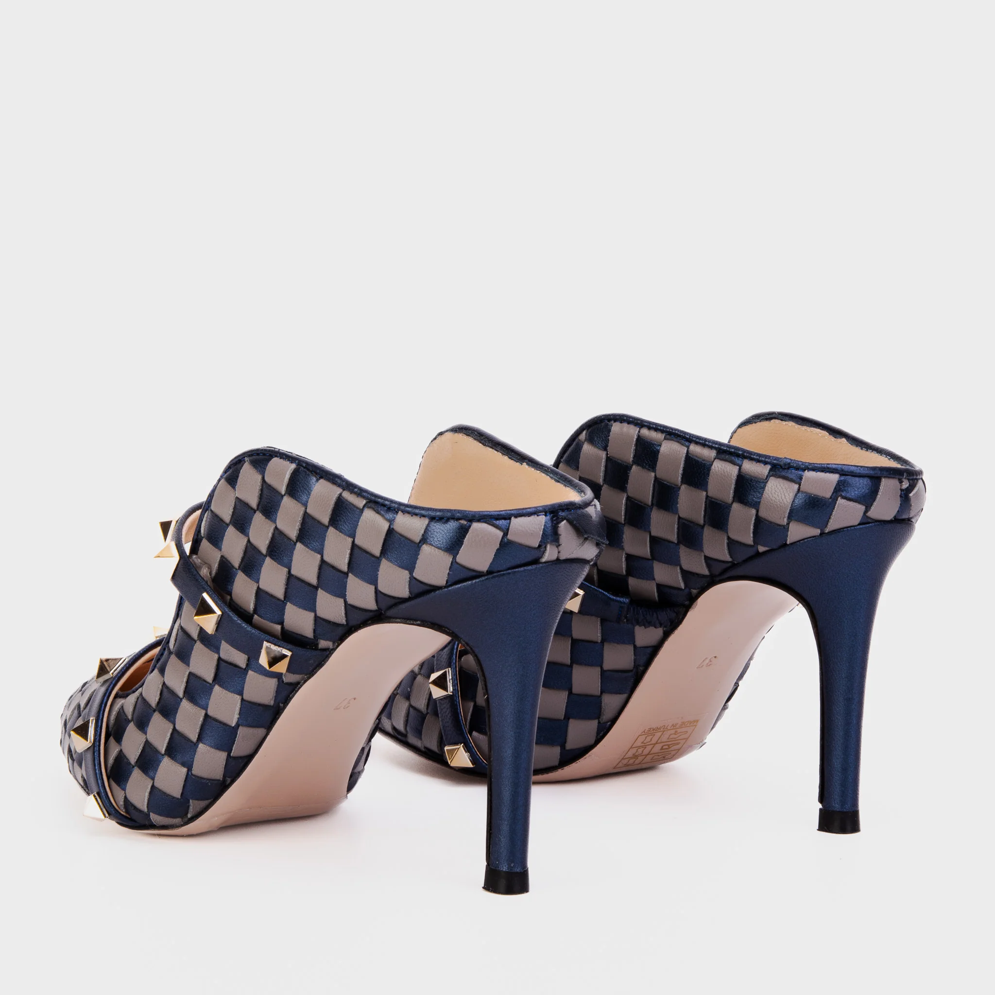 The Dosso Navy Blue Handwoven Pointy Toe Leather Women Sandal - Image 6