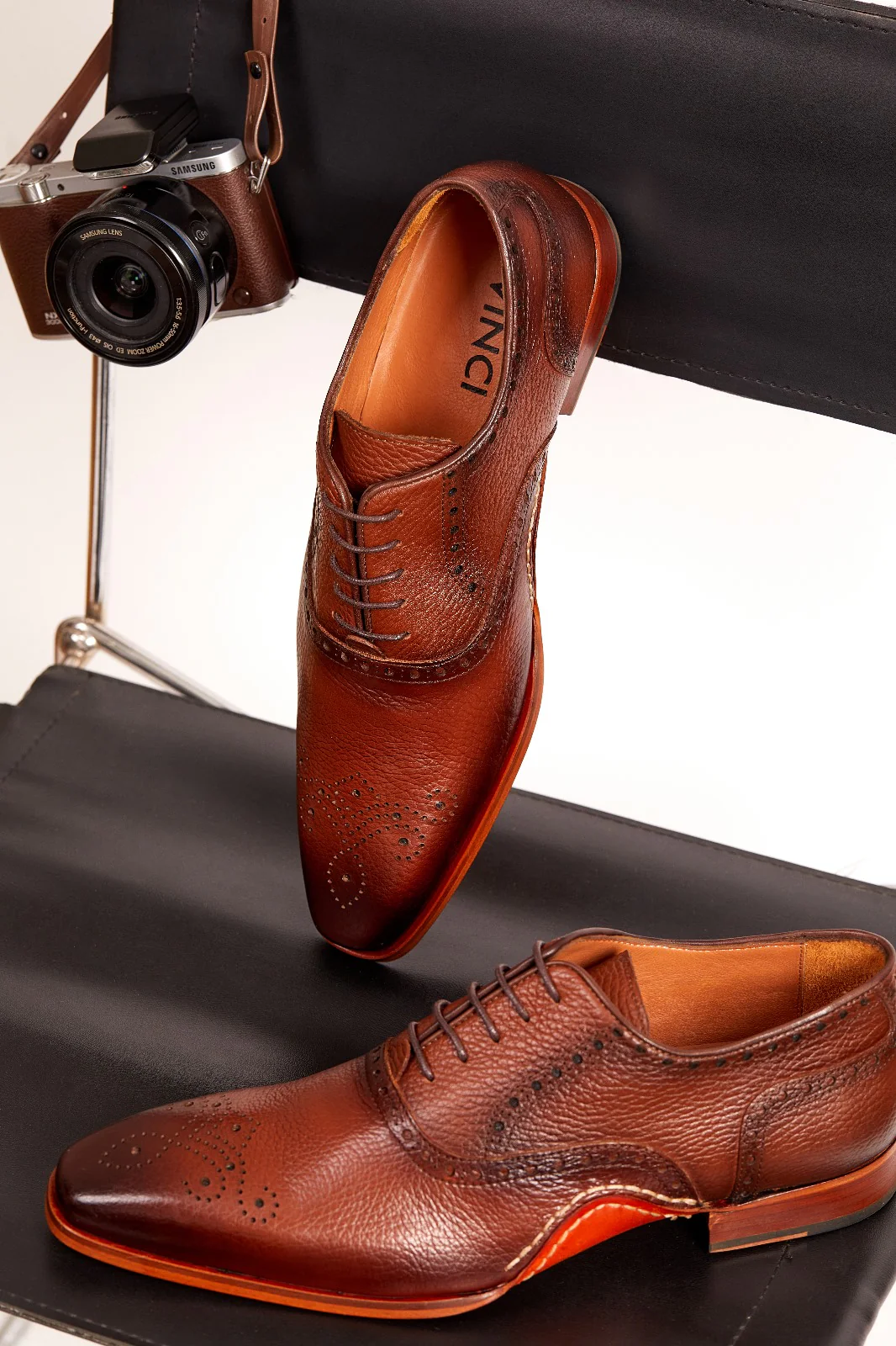 The Draco Handmade Tan Semi Brogue Oxford Men Shoe - Image 11