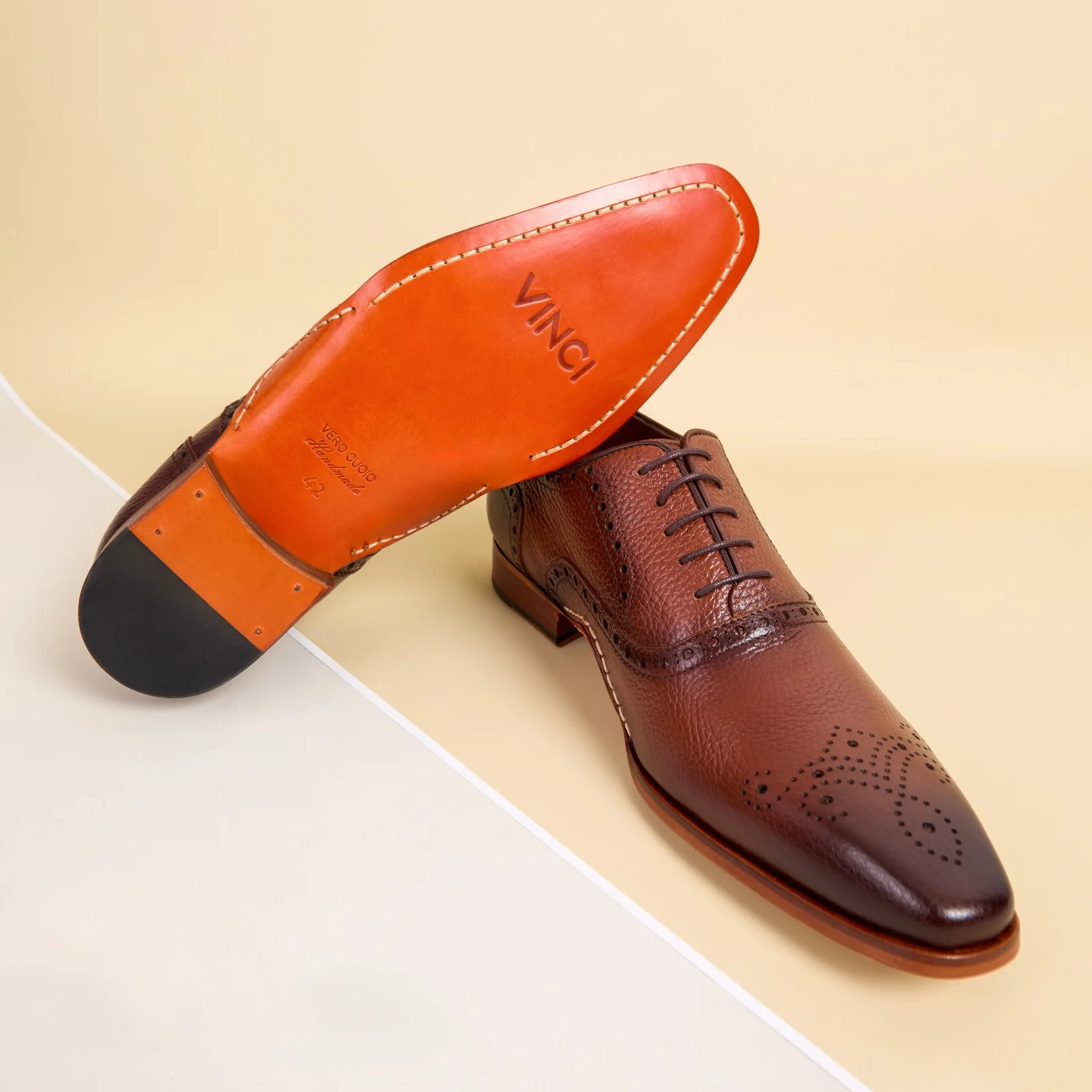 The Draco Handmade Tan Semi Brogue Oxford Men Shoe - Image 14