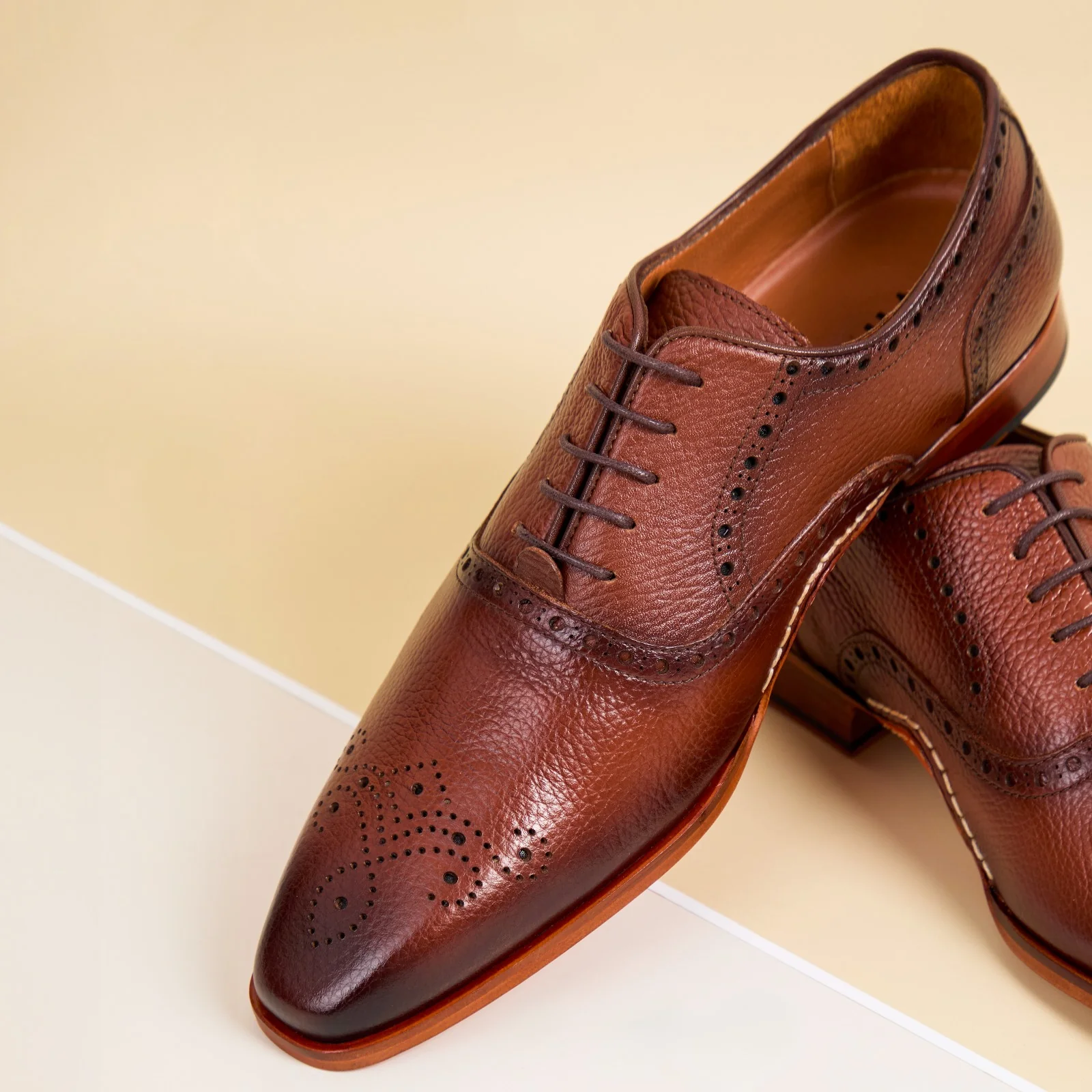 The Draco Handmade Tan Semi Brogue Oxford Men Shoe - Image 15