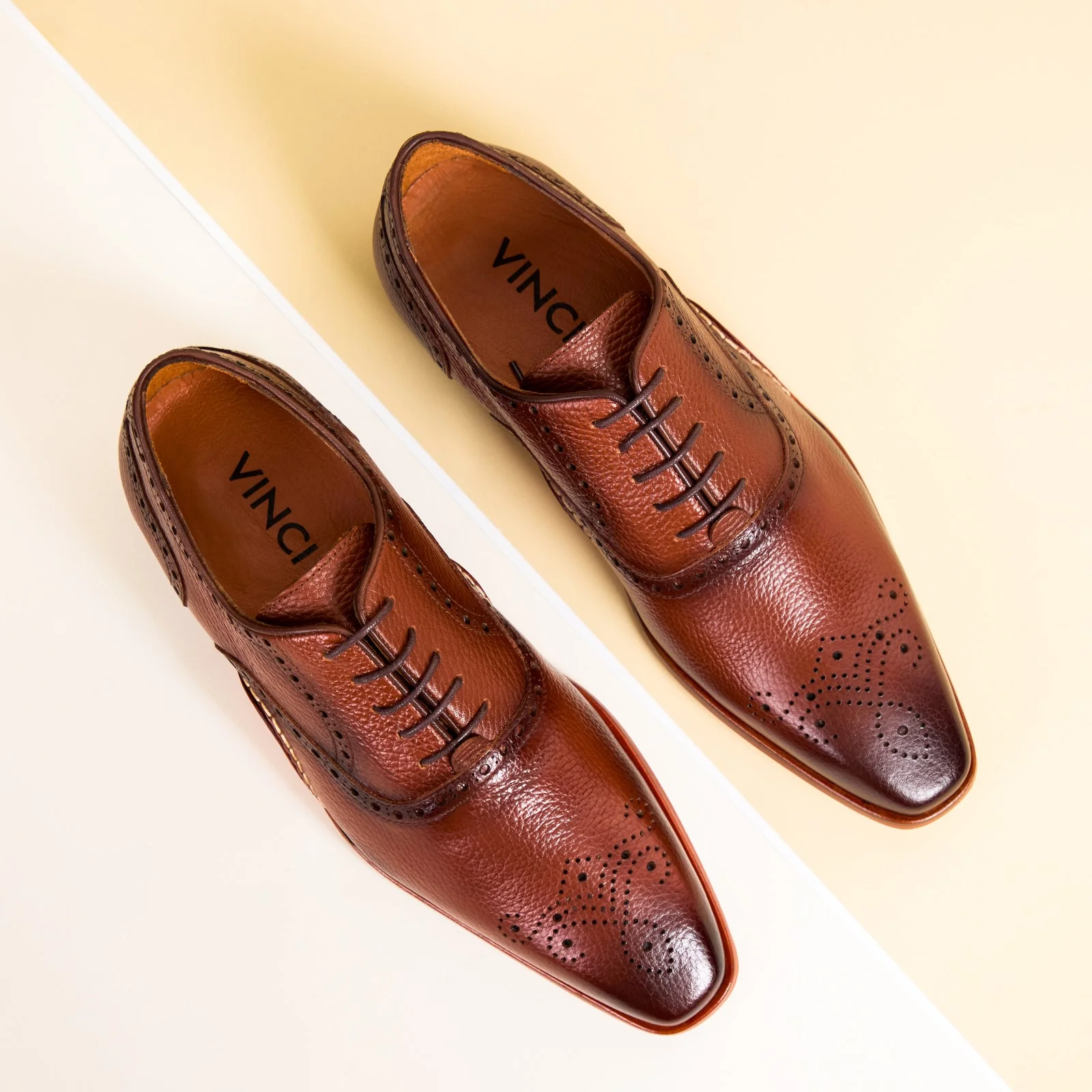 The Draco Handmade Tan Semi Brogue Oxford Men Shoe - Image 16