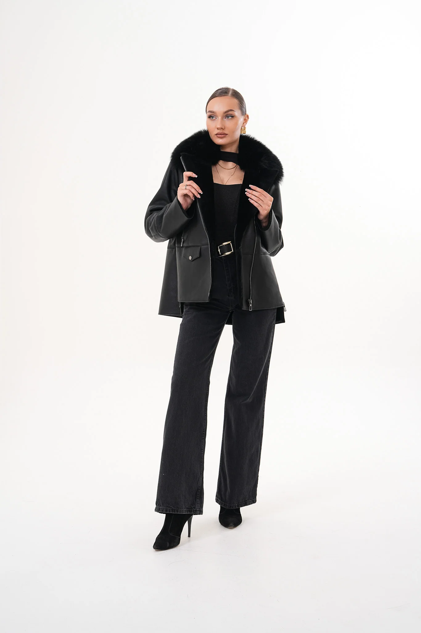 The Duchess Shearling Black Leather Women Jacket - Image 2