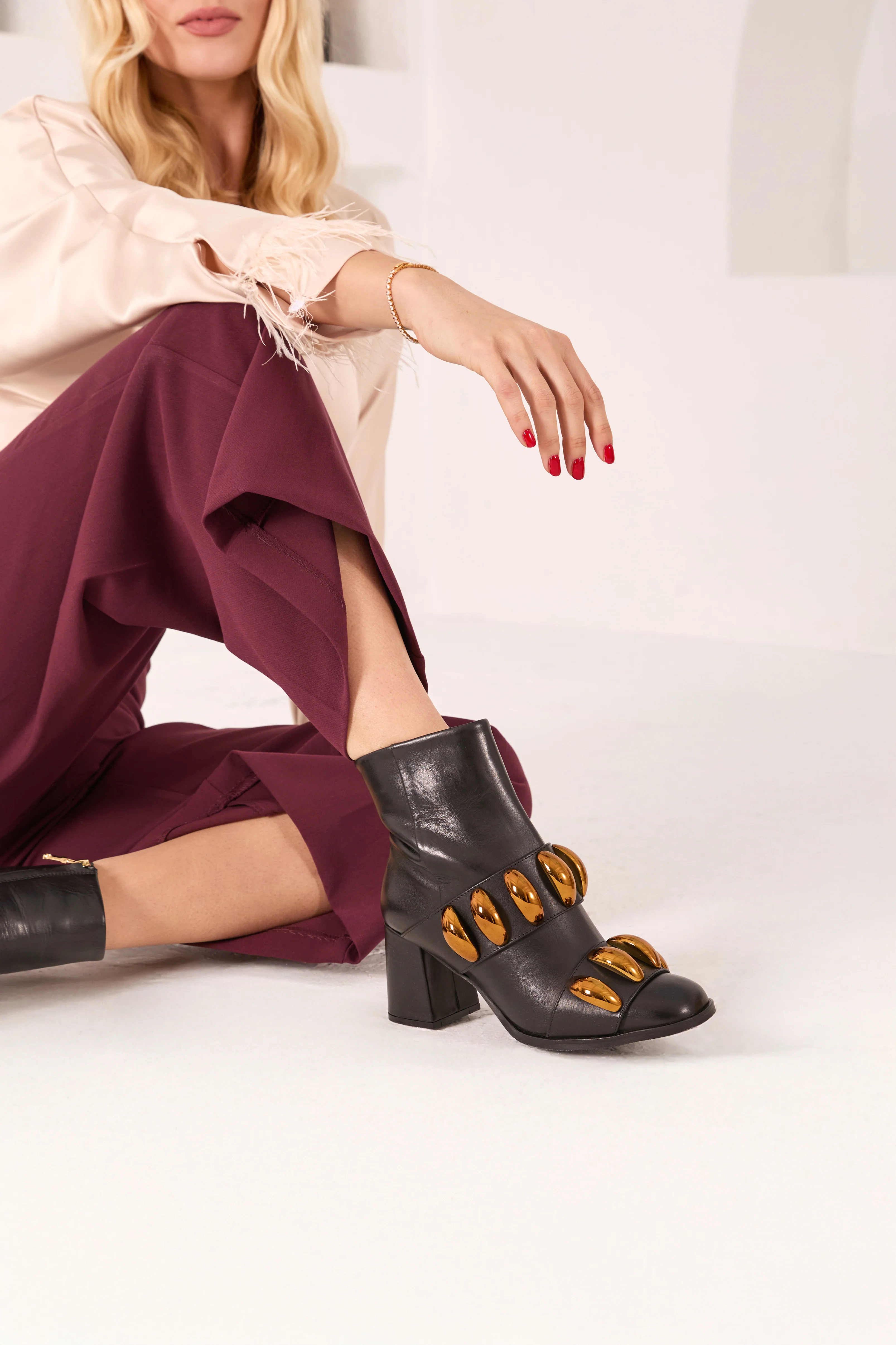 The Eclipse Black & Gold Leather Block Heel Women Boot - Image 11