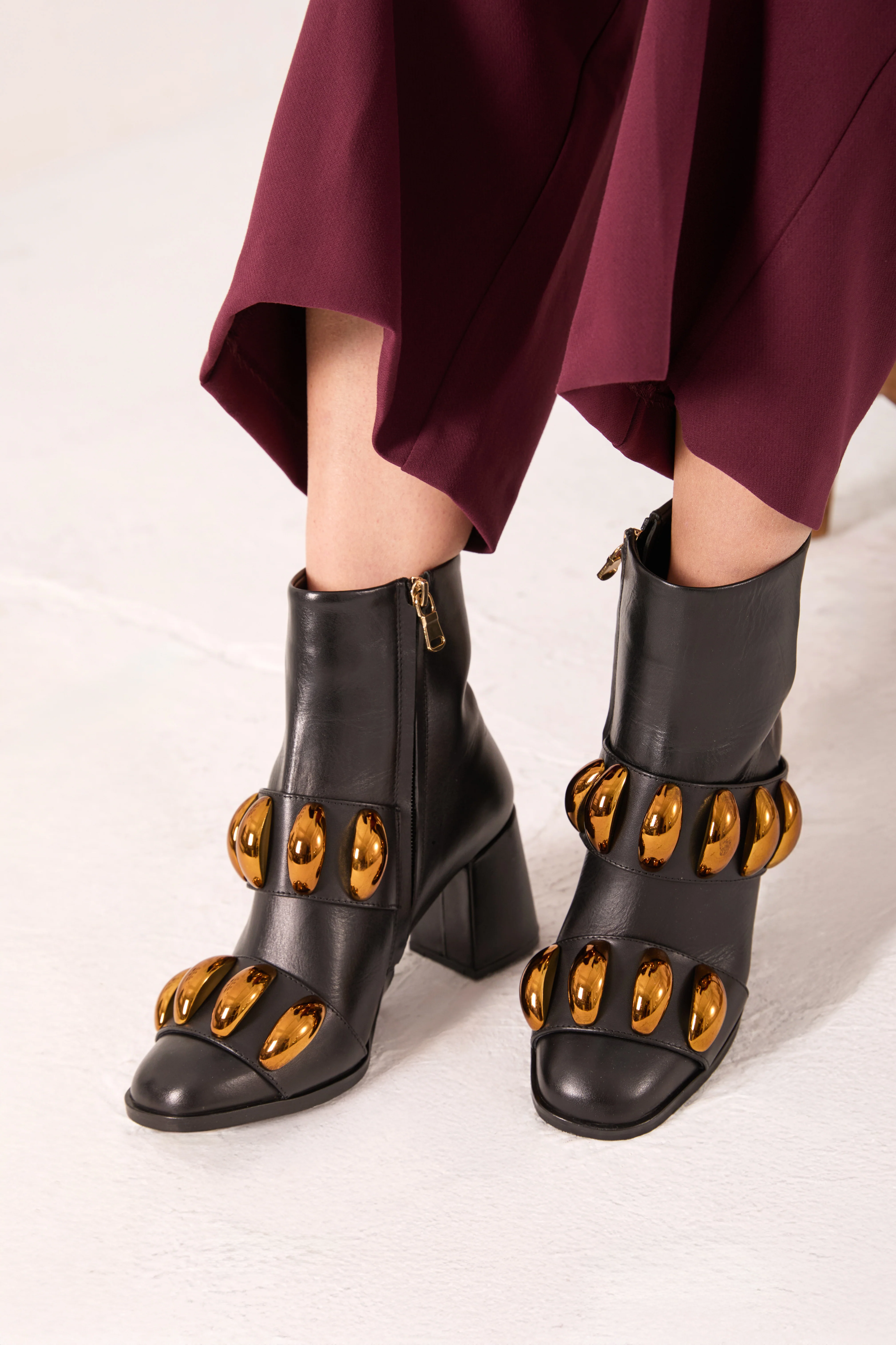 The Eclipse Black & Gold Leather Block Heel Women Boot - Image 13
