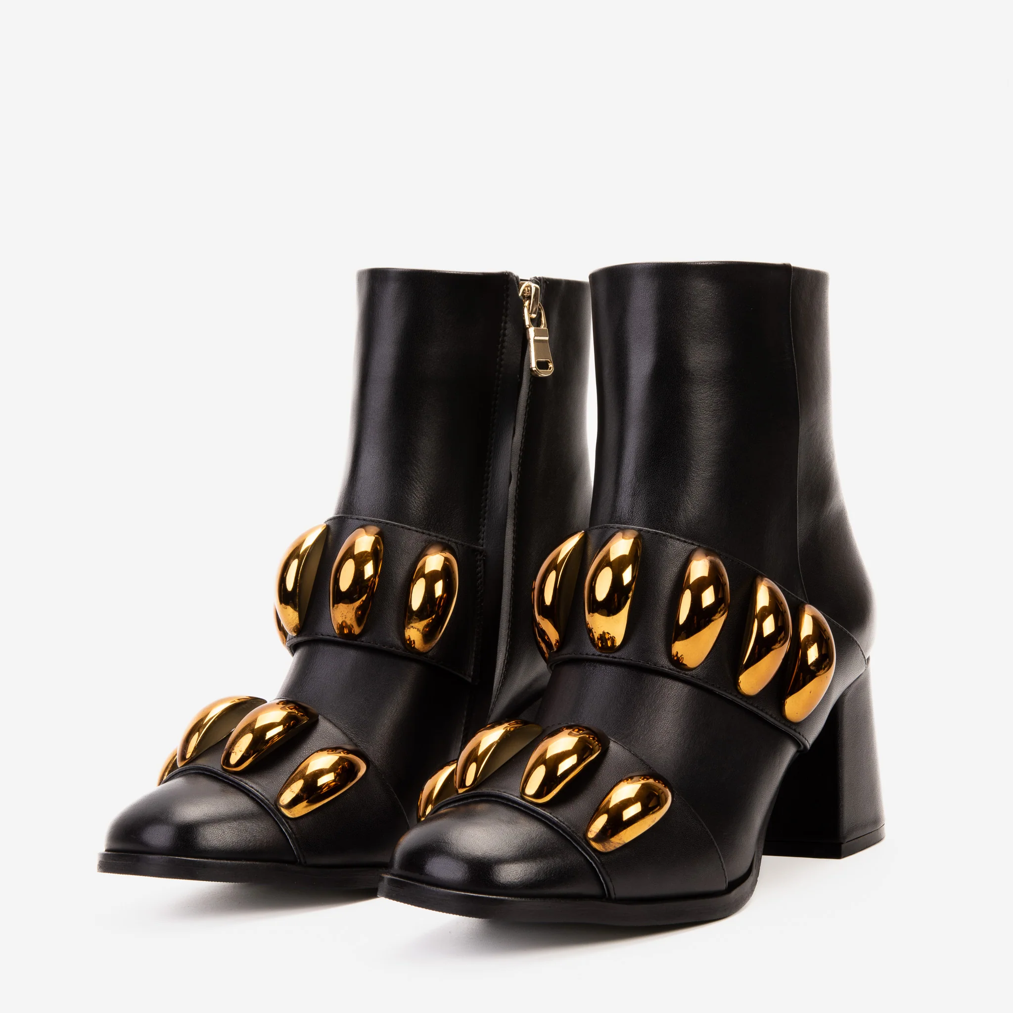 The Eclipse Black & Gold Leather Block Heel Women Boot - Image 6