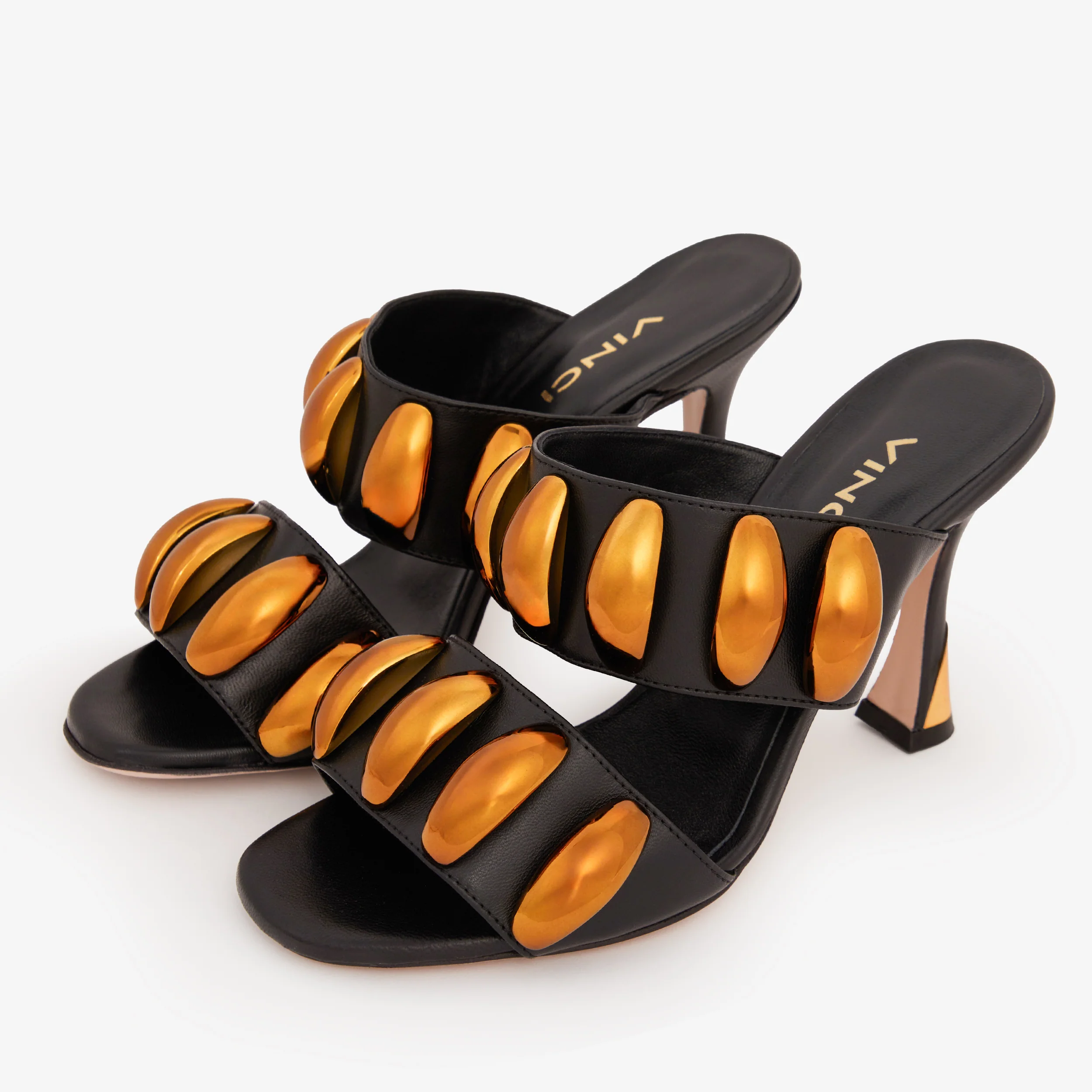 The Eclipse Black & Gold Leather Women Sandal - Image 3